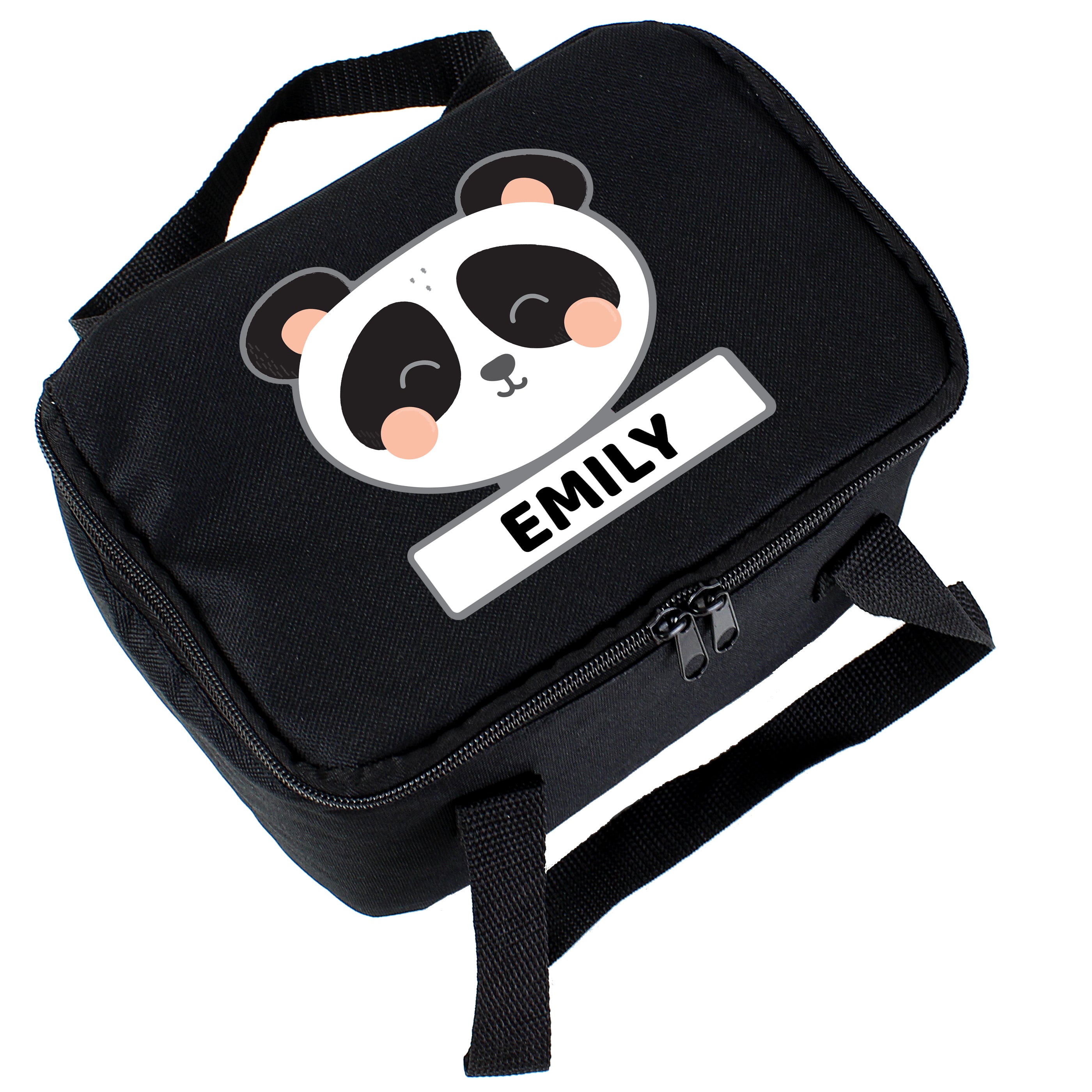 Personalised Panda Black Lunch Bag