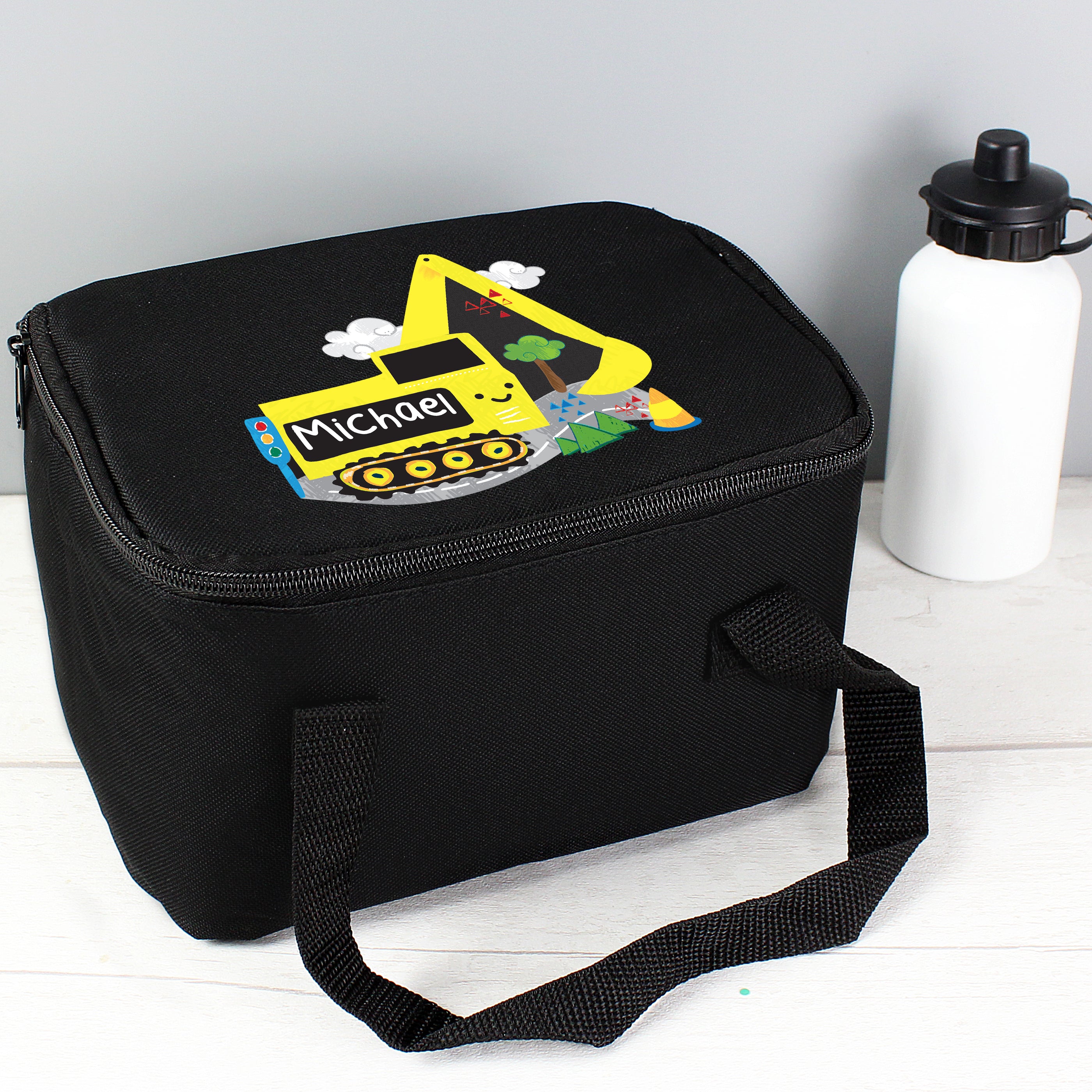 Personalised Digger Black Lunch Bag