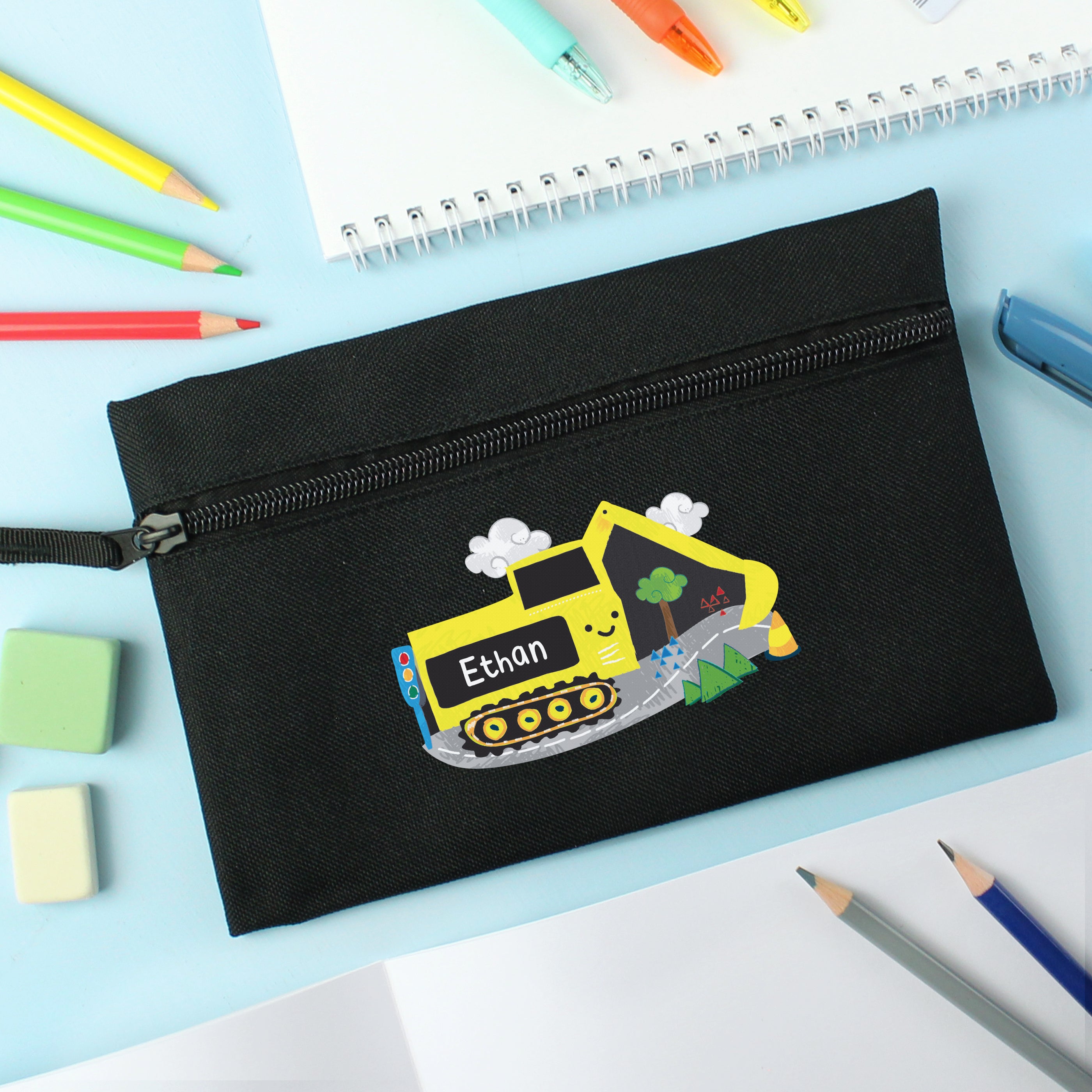 Personalised Digger Black Pencil Case