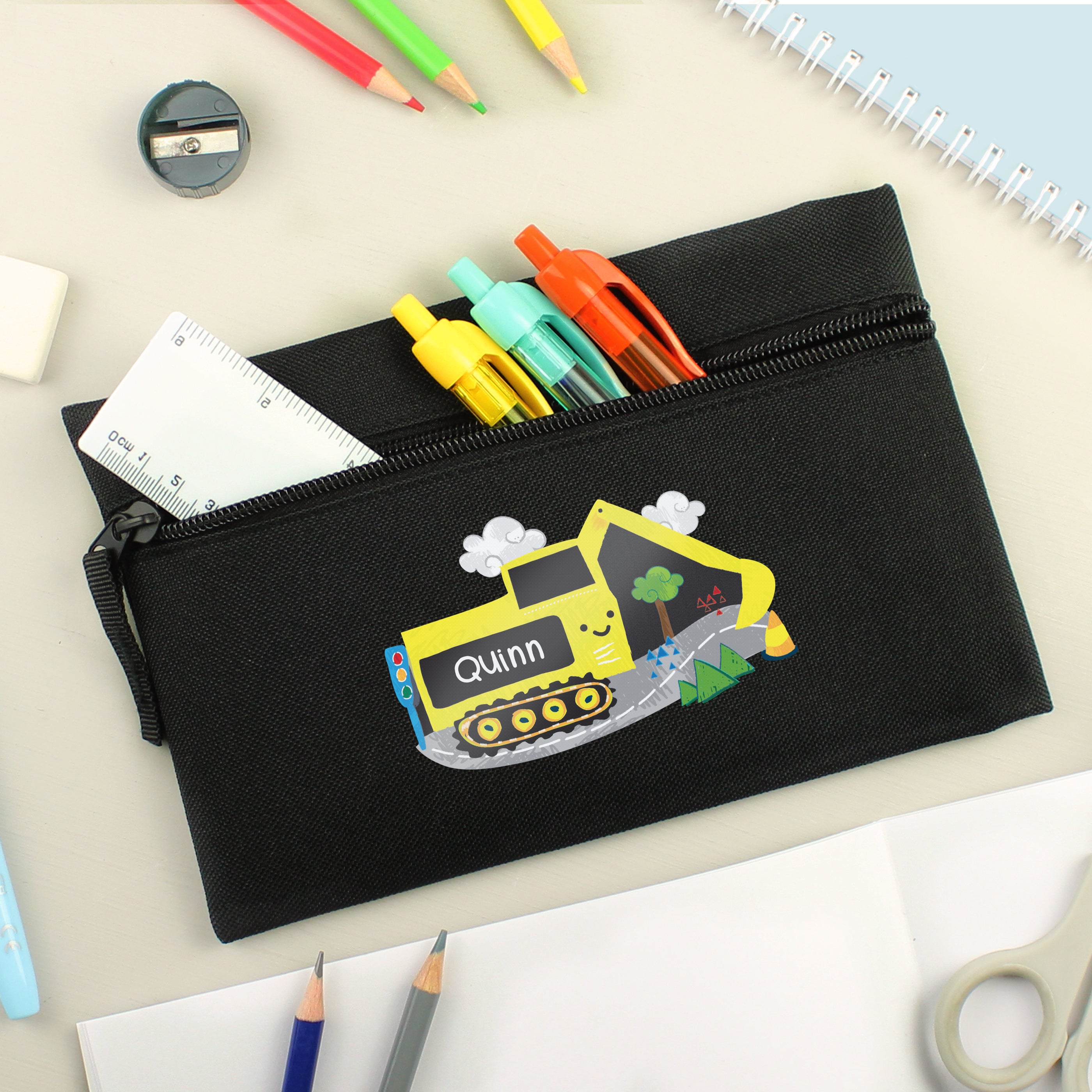 Personalised Digger Black Pencil Case