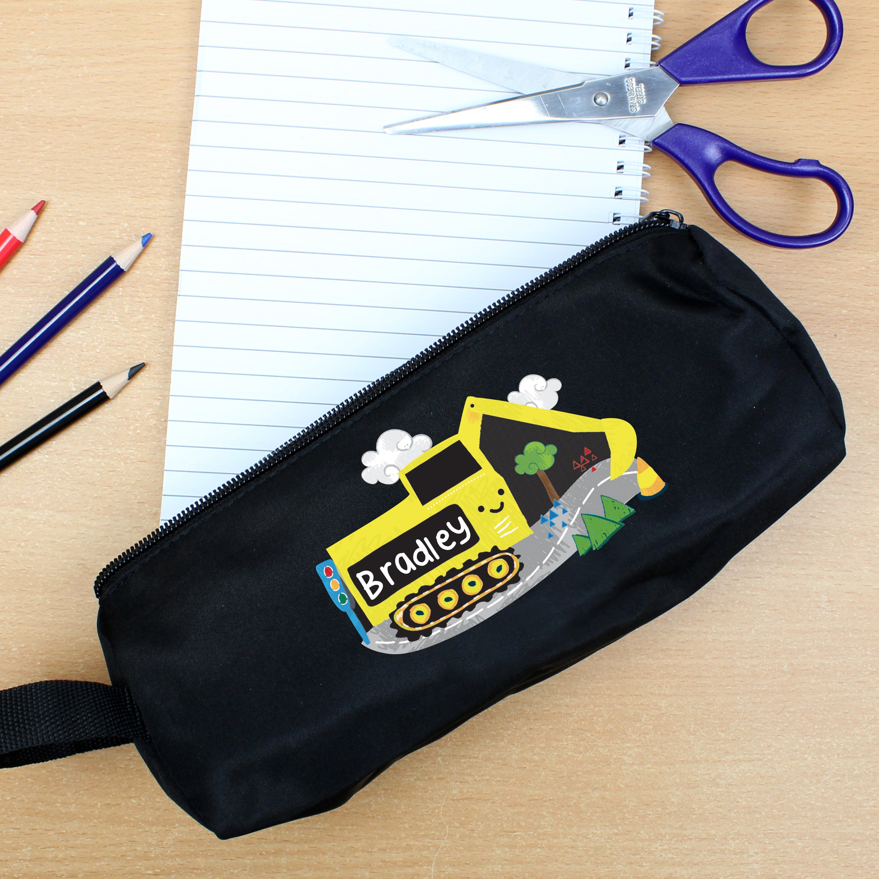 Personalised Digger Black Pencil Case