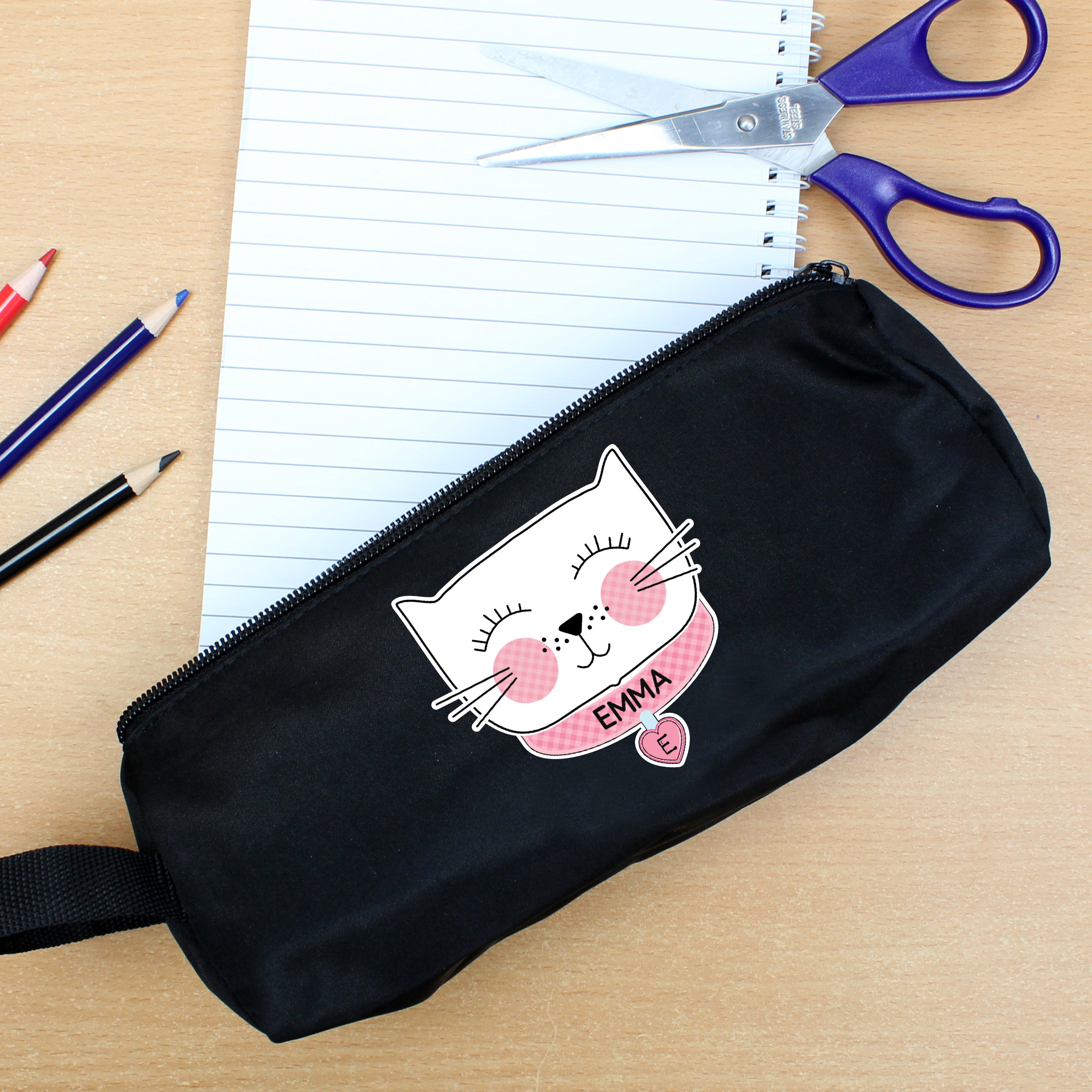 Personalised Cute Cat Black Pencil Case