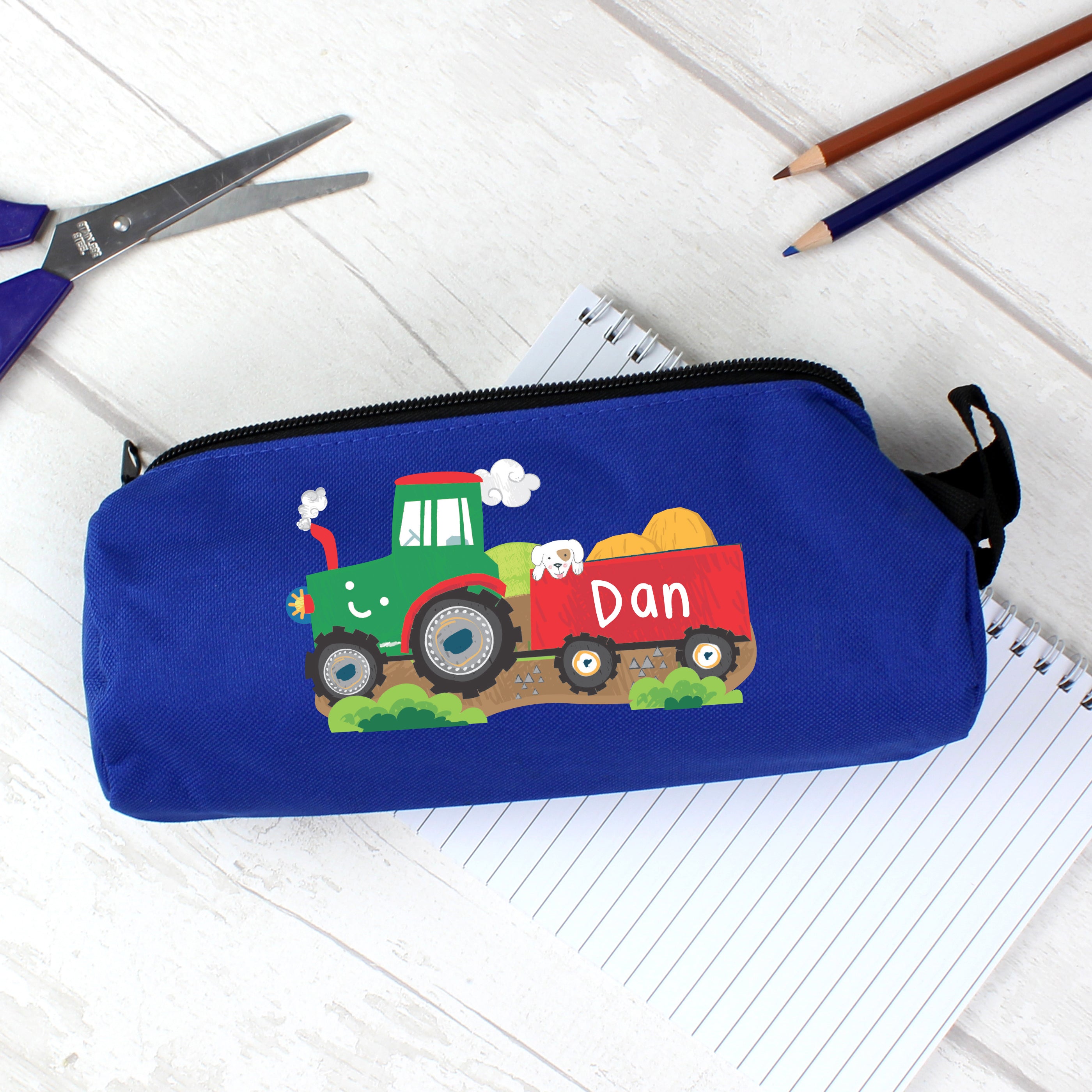 Personalised Tractor Blue Pencil Case