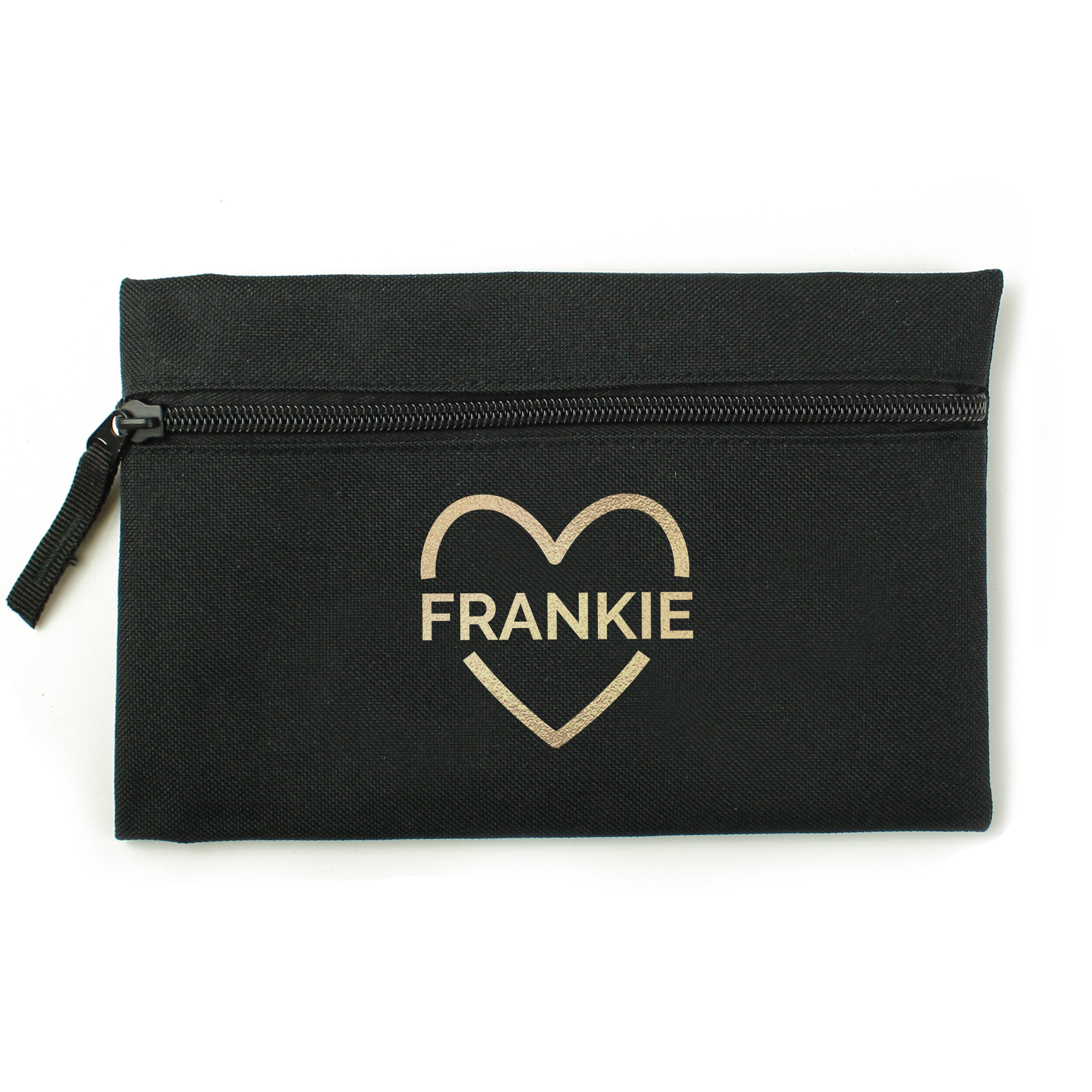 Personalised Gold Heart Black Pencil Case