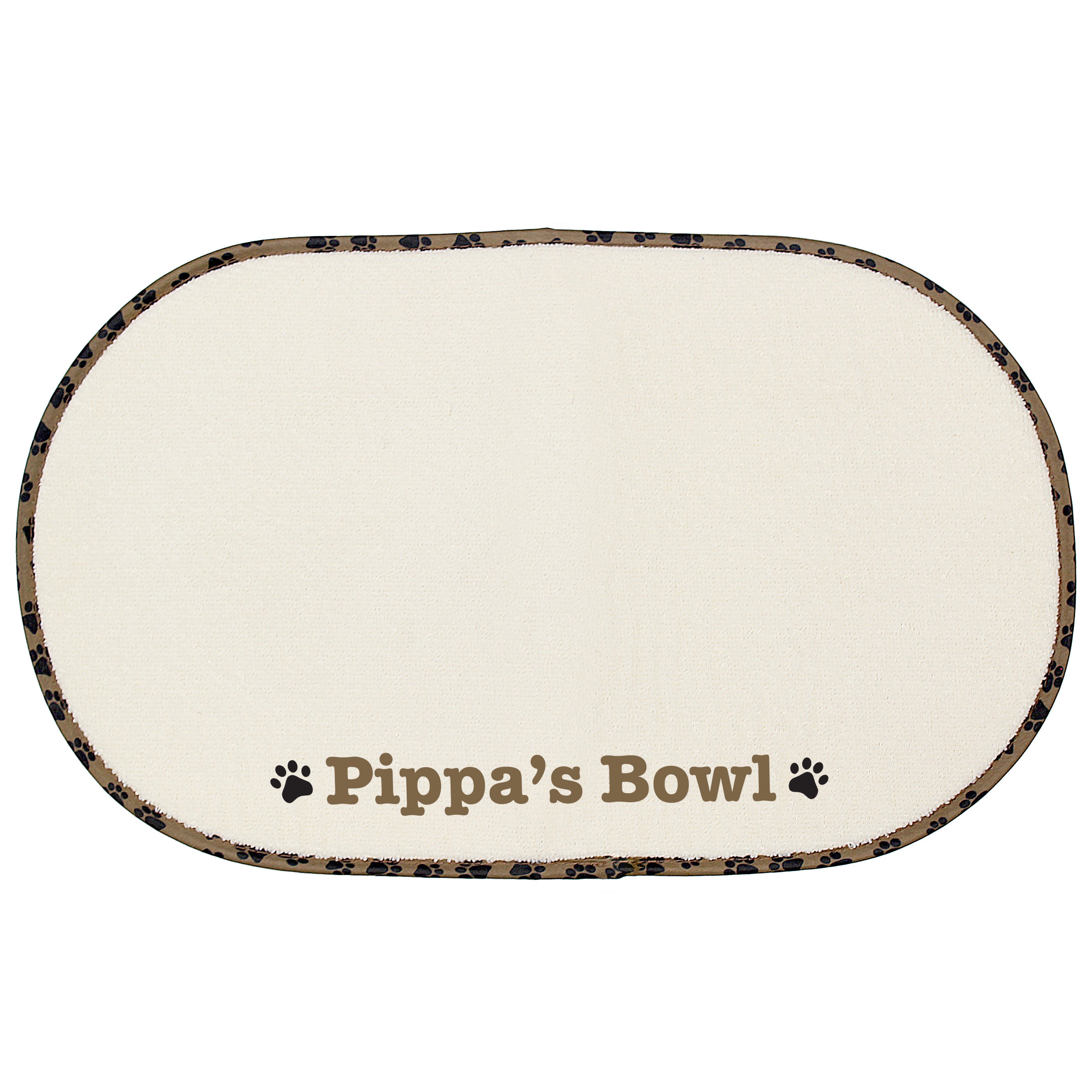 Personalised Brown Microfibre Paw Print Pet Bowl Mat