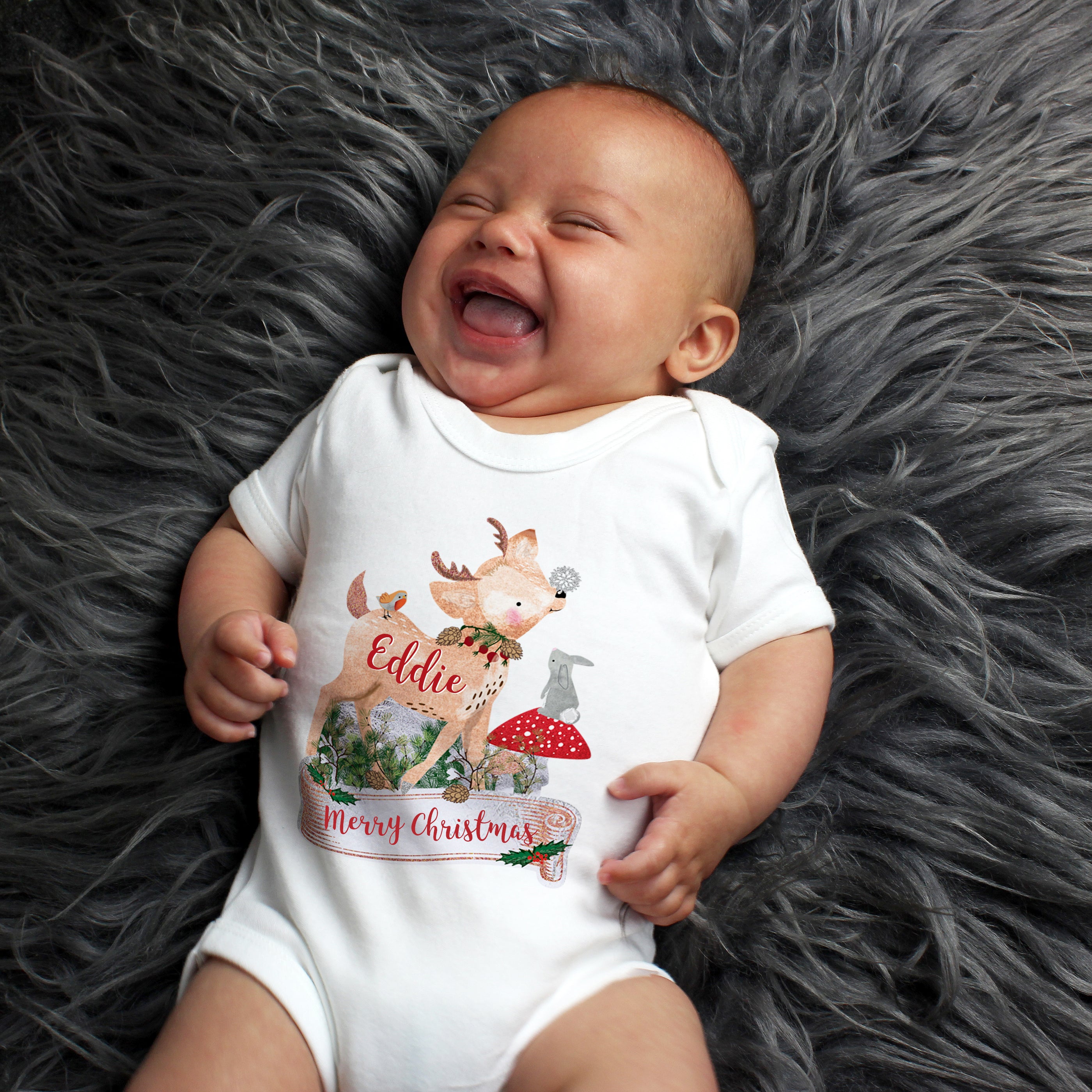 Personalised Festive Fawn 0-3 Months Baby Vest