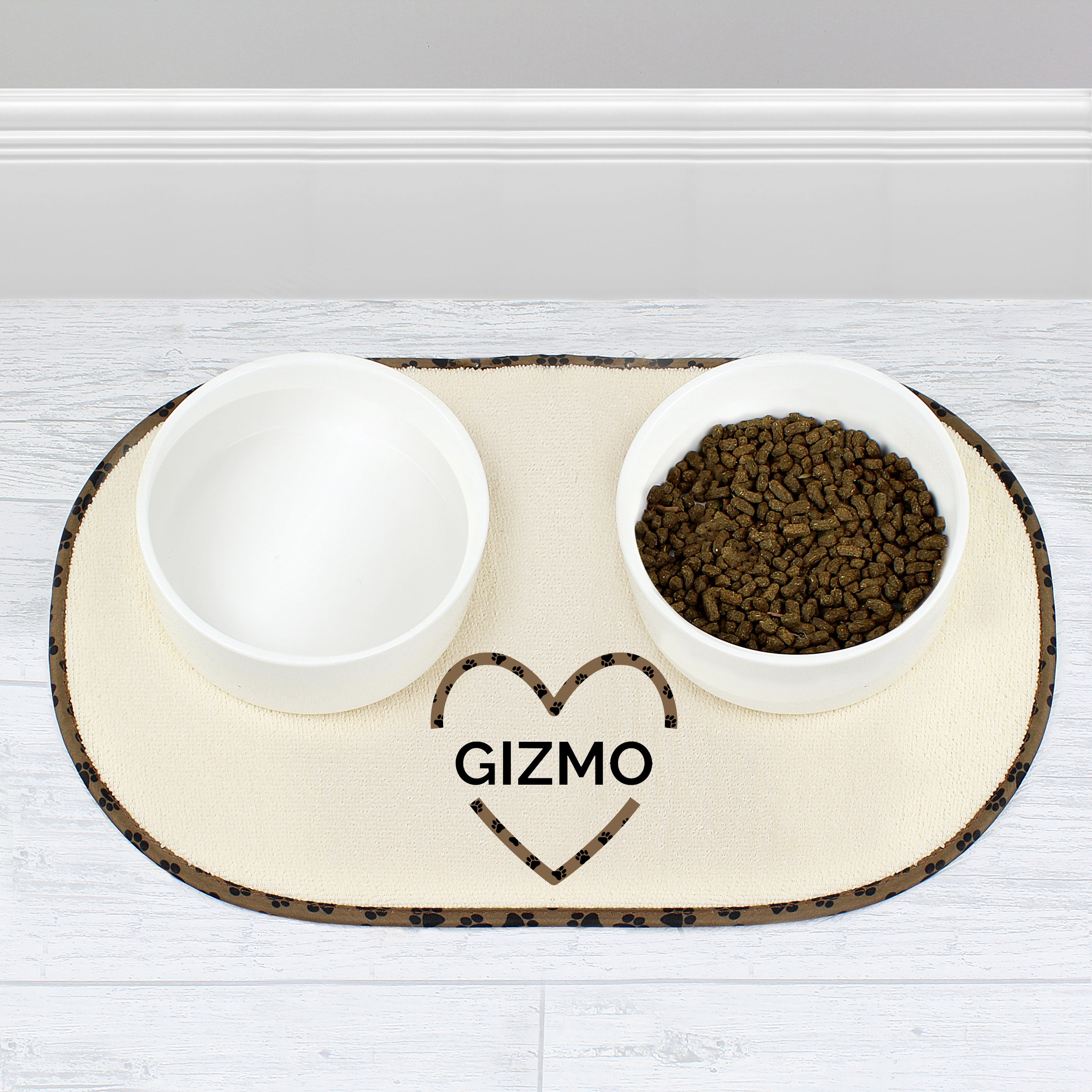 Personalised Love Heart Microfibre Pet Bowl Mat