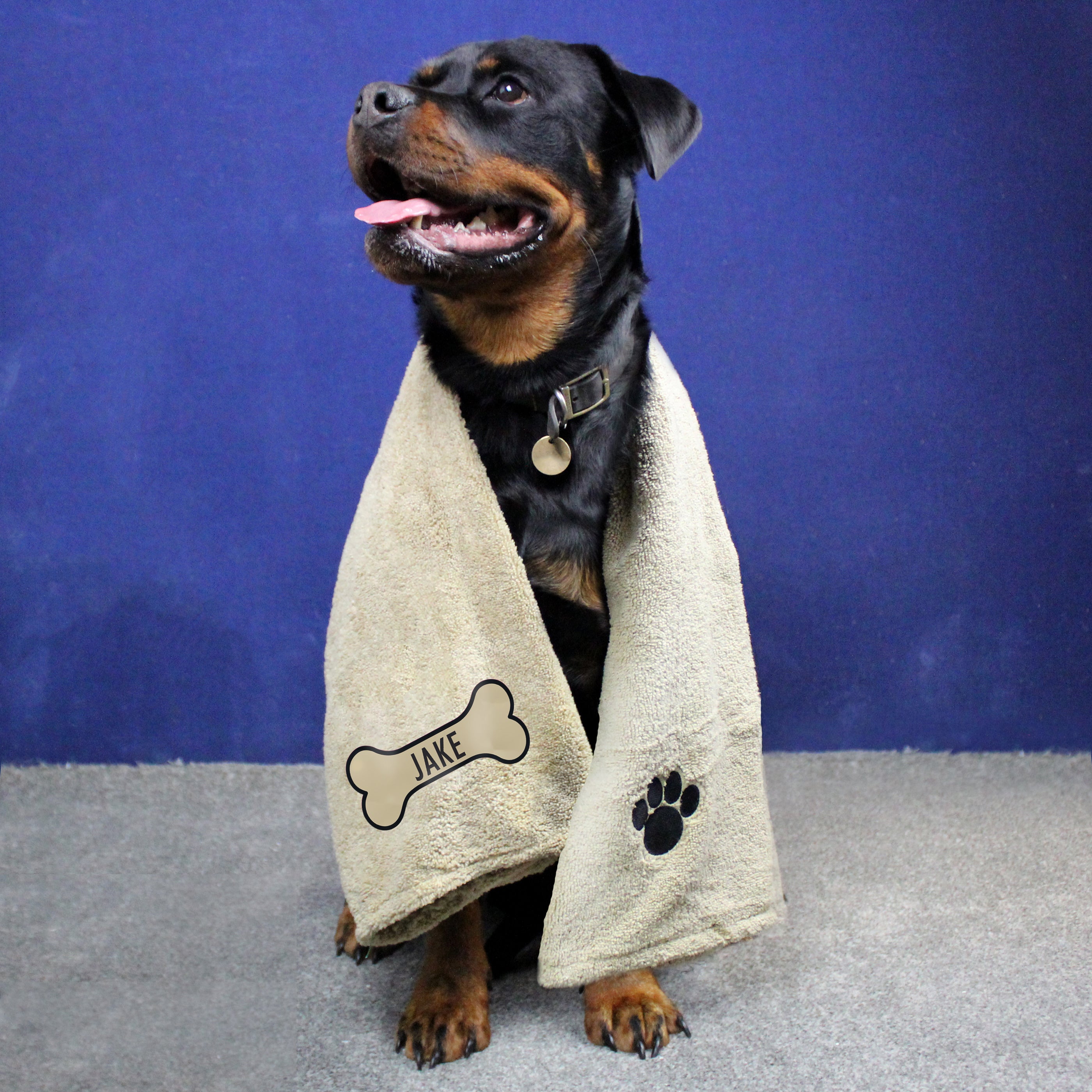 Personalised Bone Brown Microfibre Pet Towel