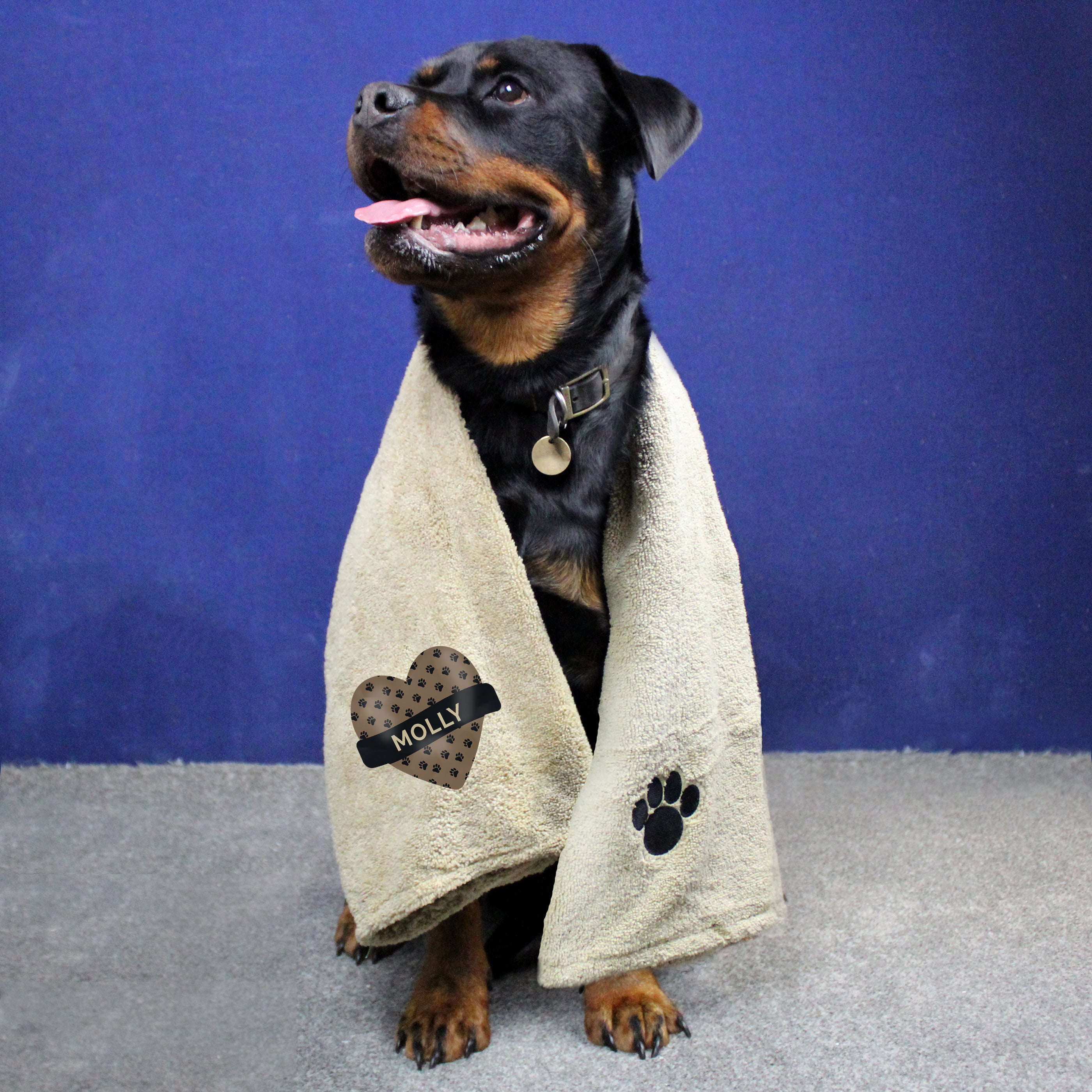 Personalised Heart Brown Microfibre Pet Towel