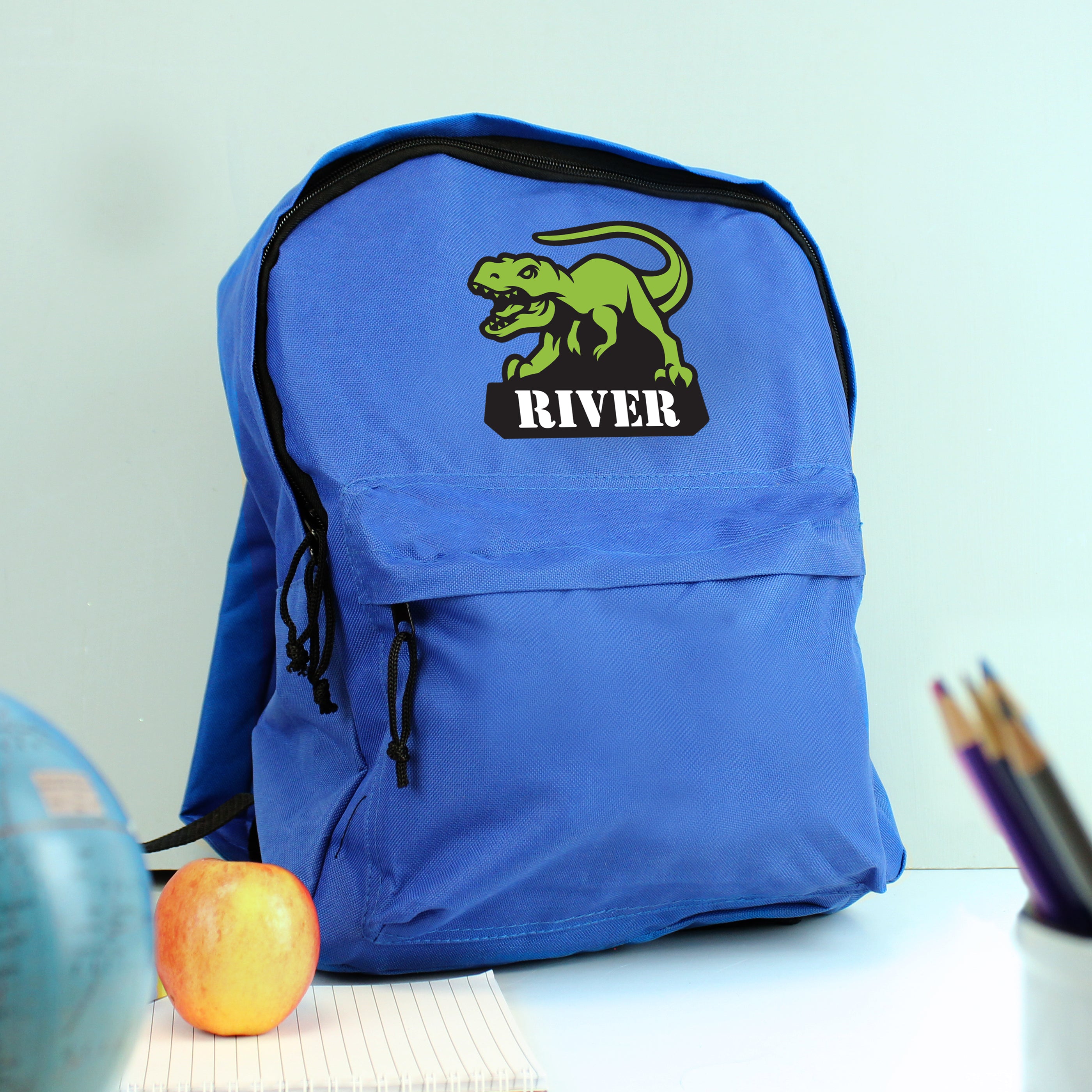 Personalised Dinosaur Blue Backpack