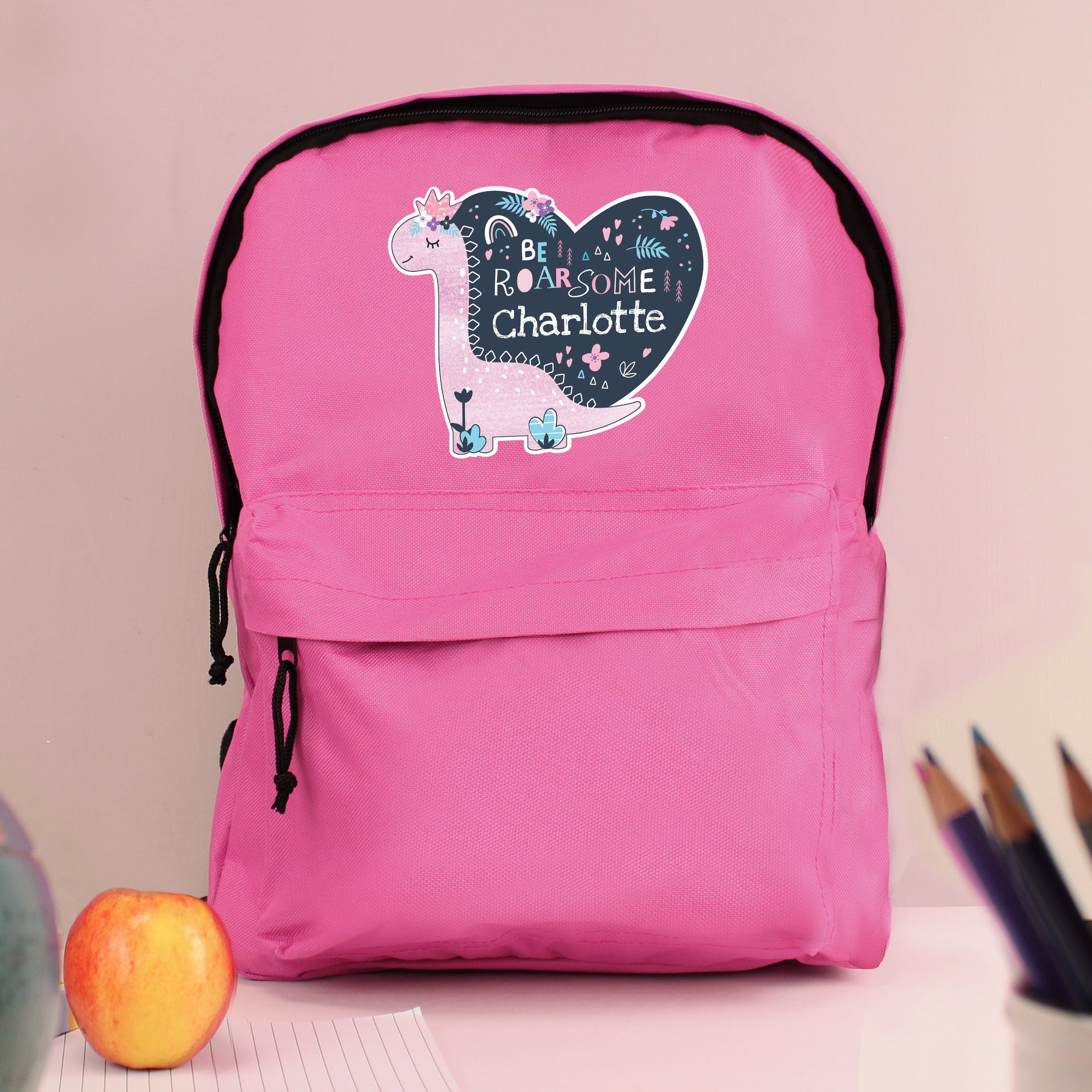 Personalised Dinosaur Pink Backpack