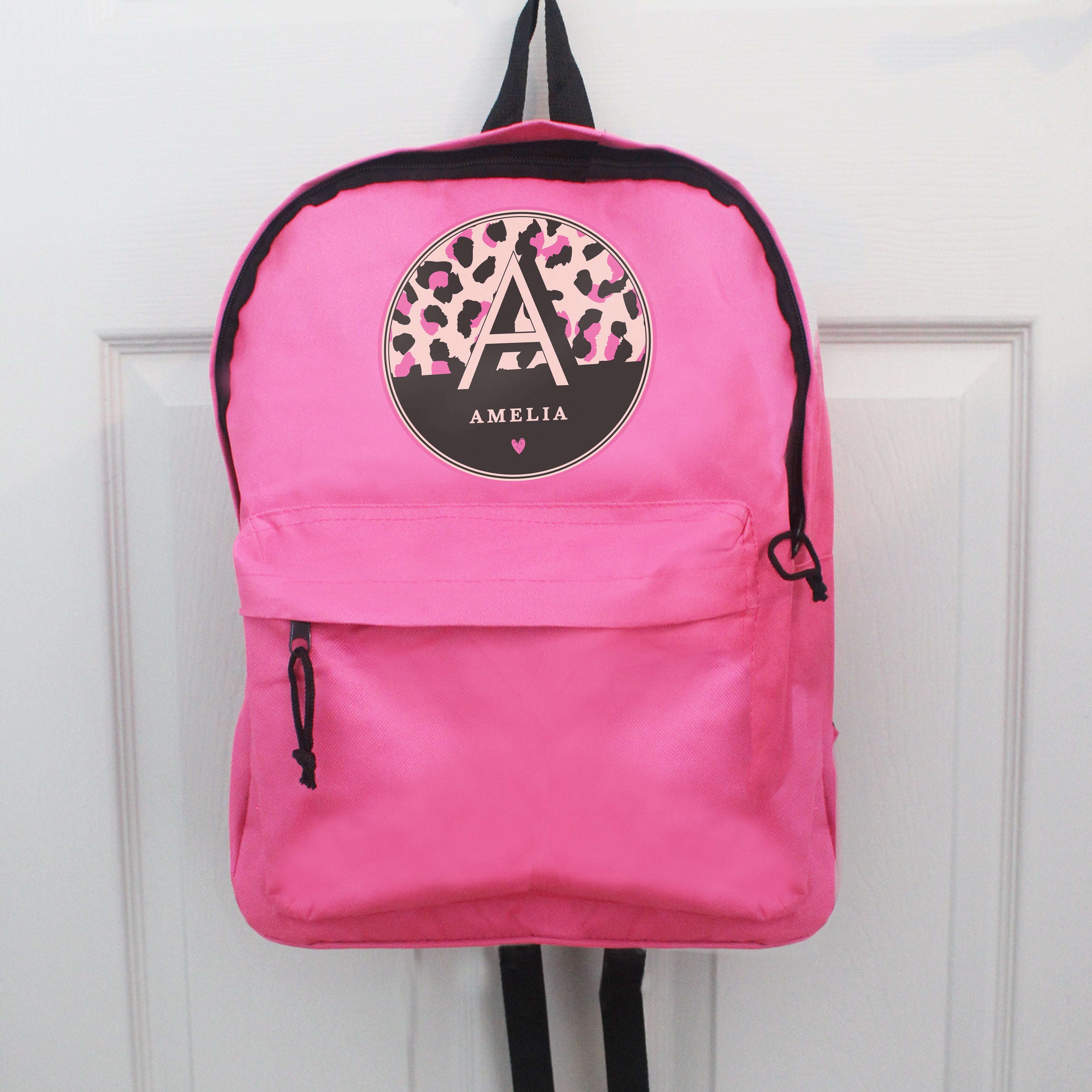 Personalised Leopard Print Pink Backpack