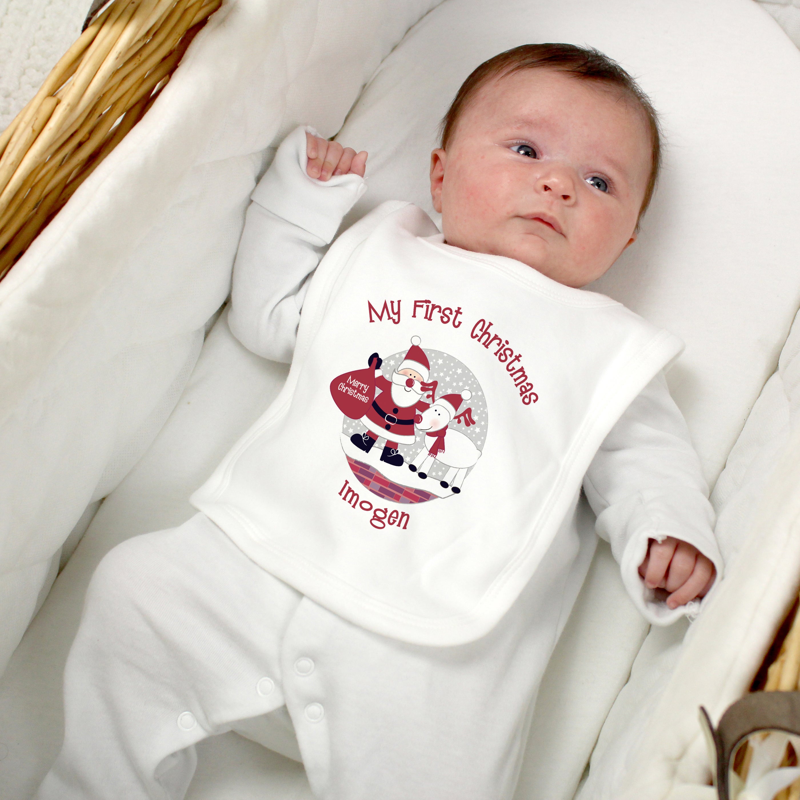 Personalised Rooftop Santa 1st Christmas Bib