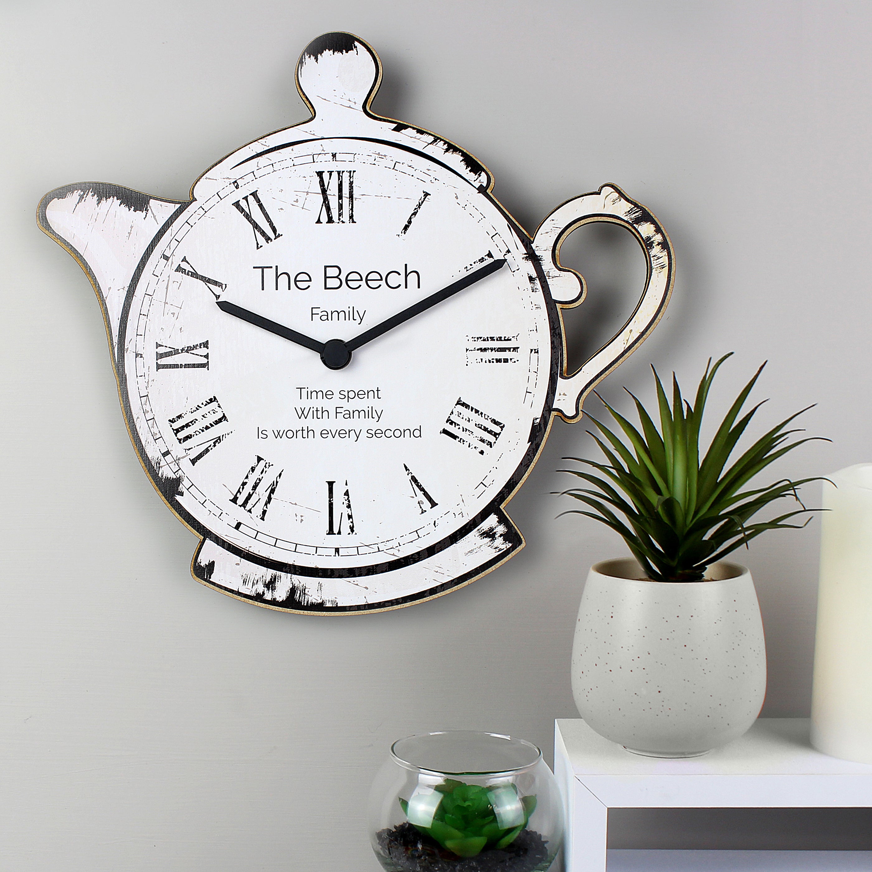 Personalised Teapot Shape Wooden Clock