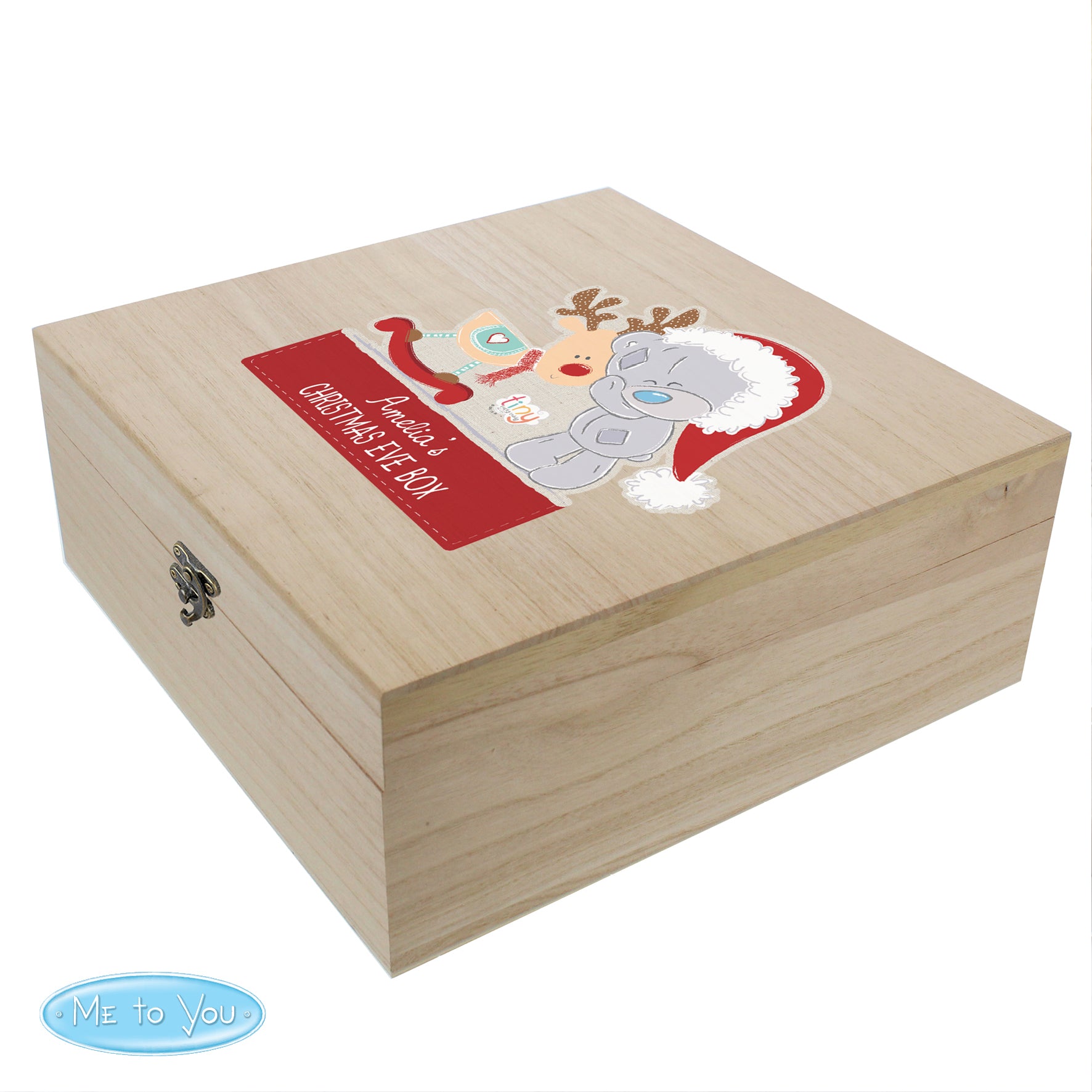 Personalised Colourful Tiny Tatty Teddy Large Wooden Christmas Eve Box