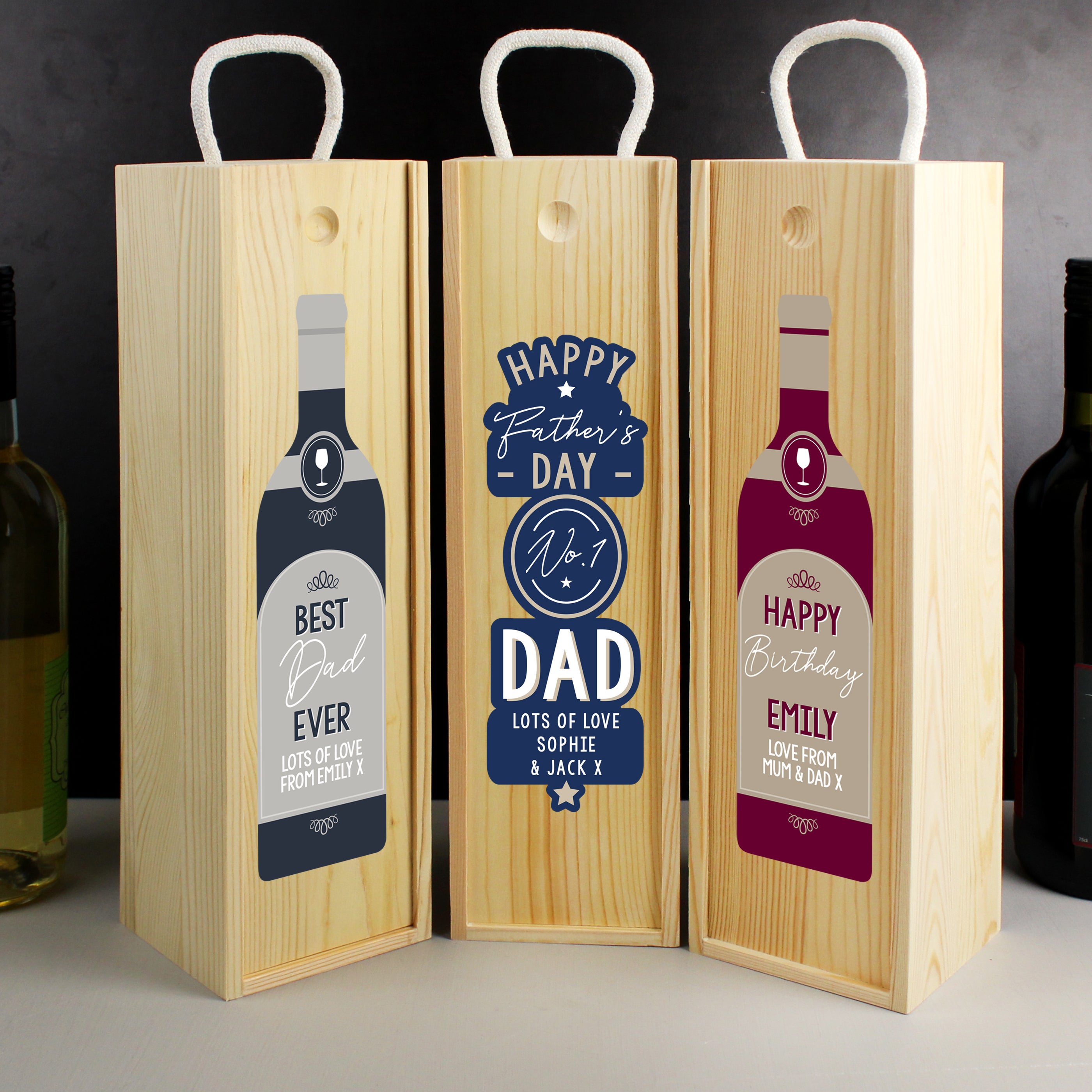 Personalised Happy Father's Day No. 1 Dad Wooden Wine Bottle Box