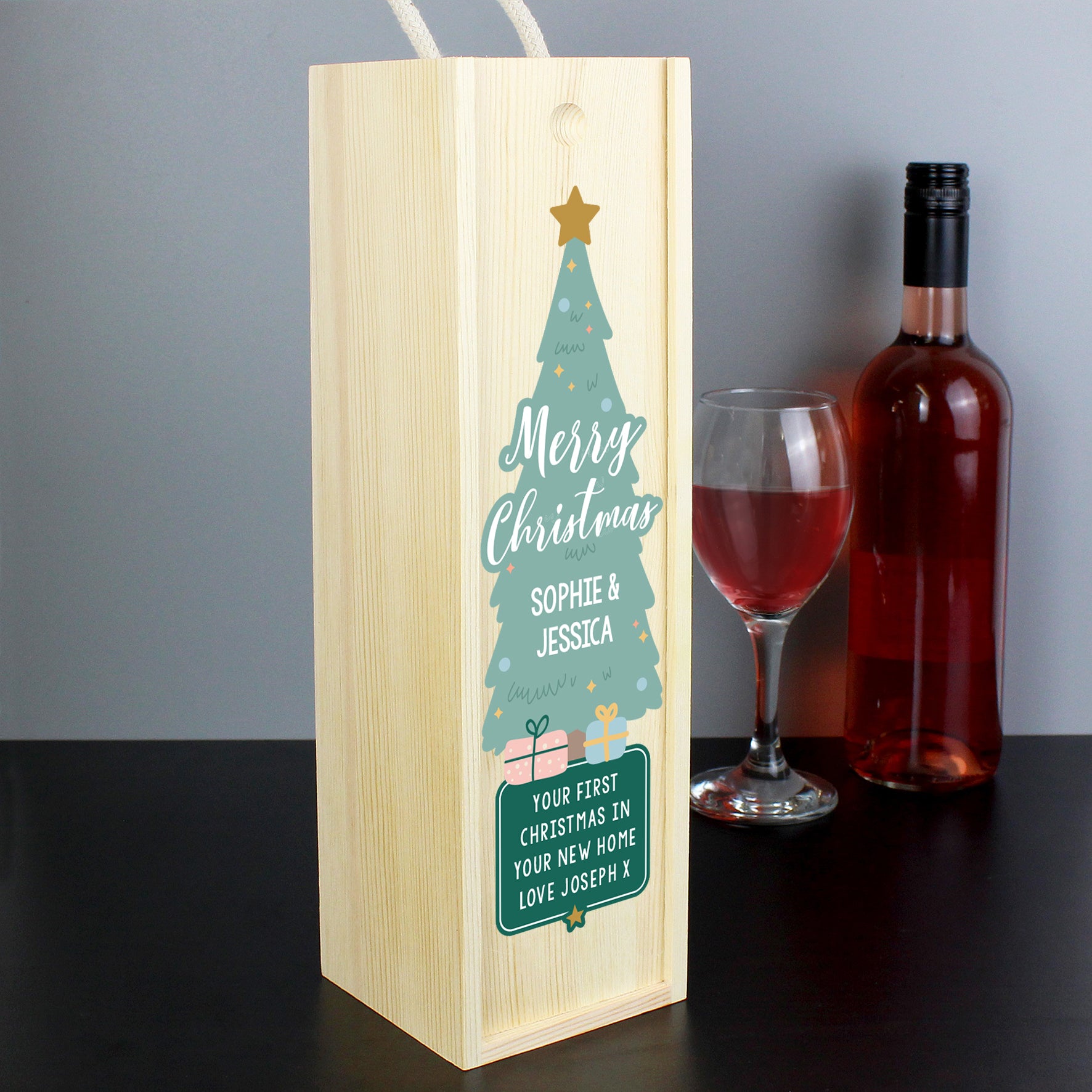 Personalised Merry Christmas Wooden Bottle Box