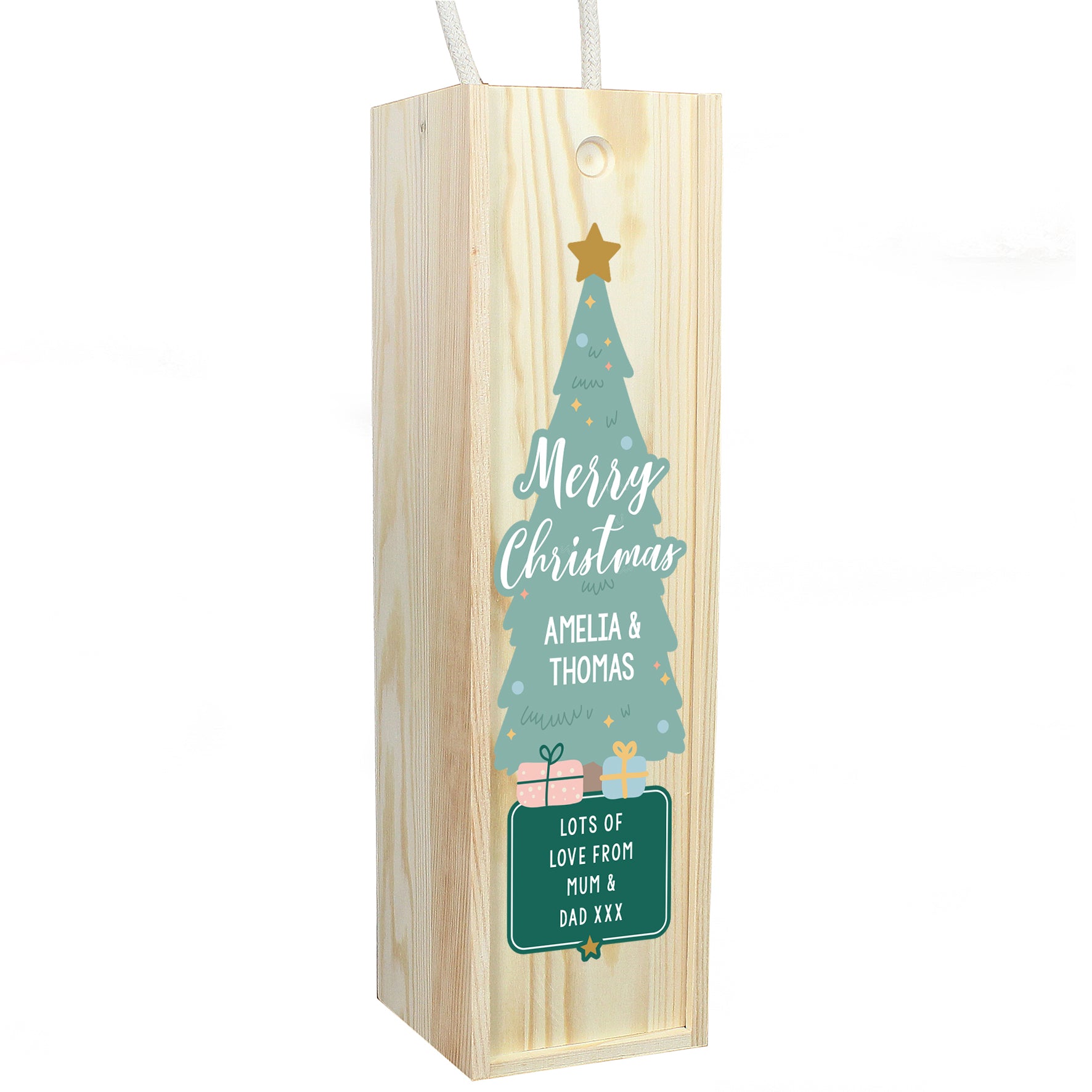 Personalised Merry Christmas Wooden Bottle Box