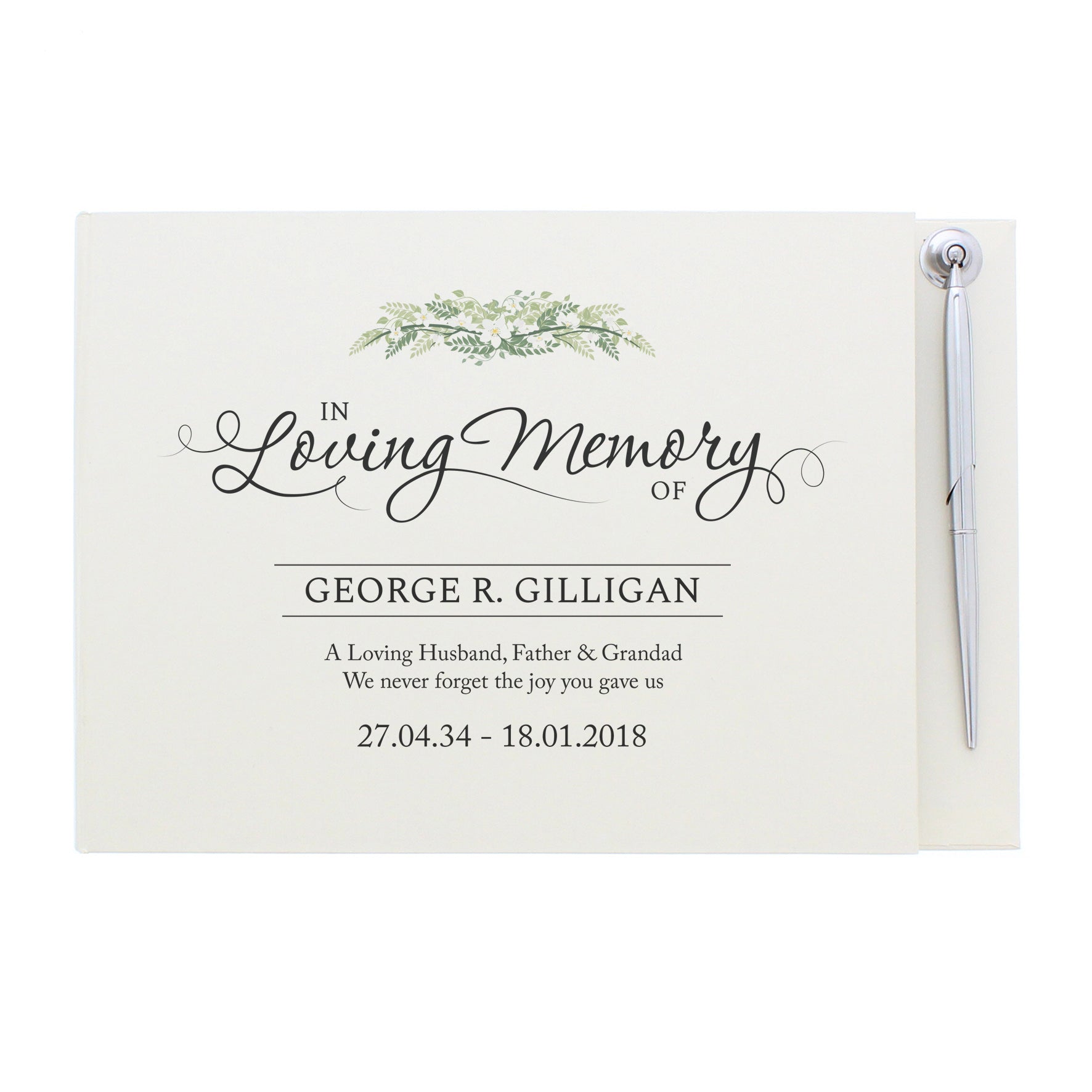 Personalised In Loving Memory Hardback Guest Book & Pen