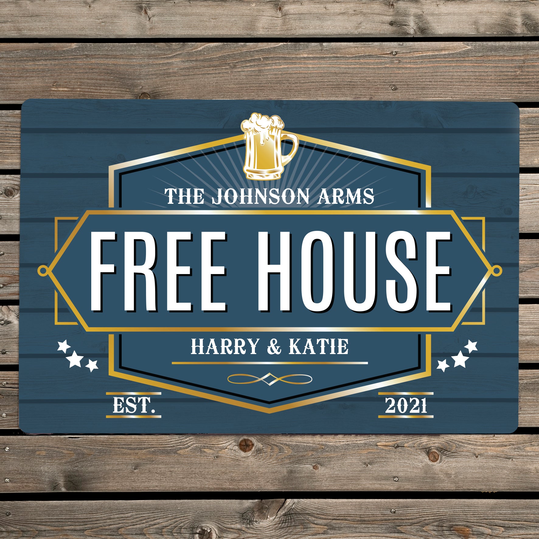 Personalised Free House Blue Metal Sign