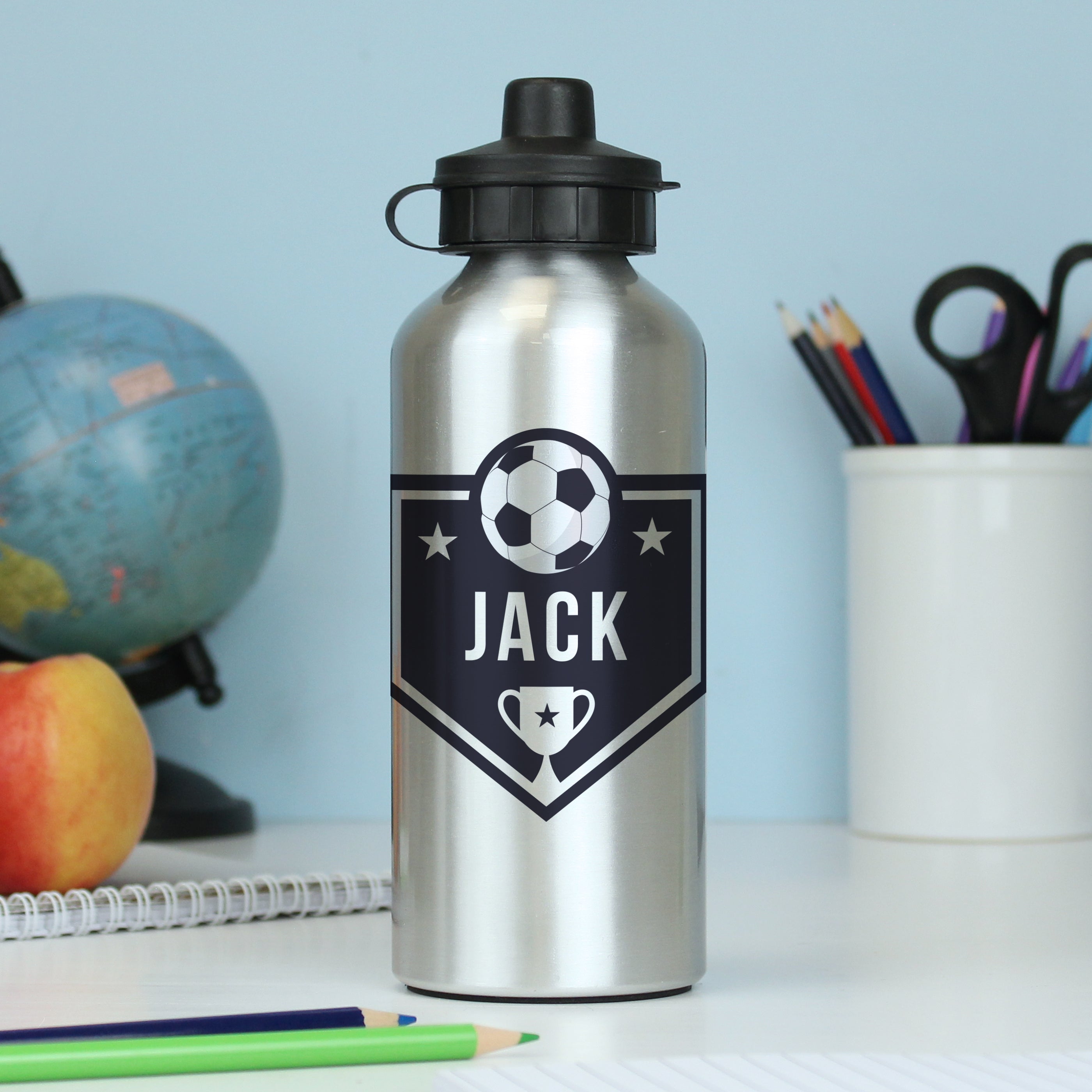 Personalised Football Silver Drinks Bottle