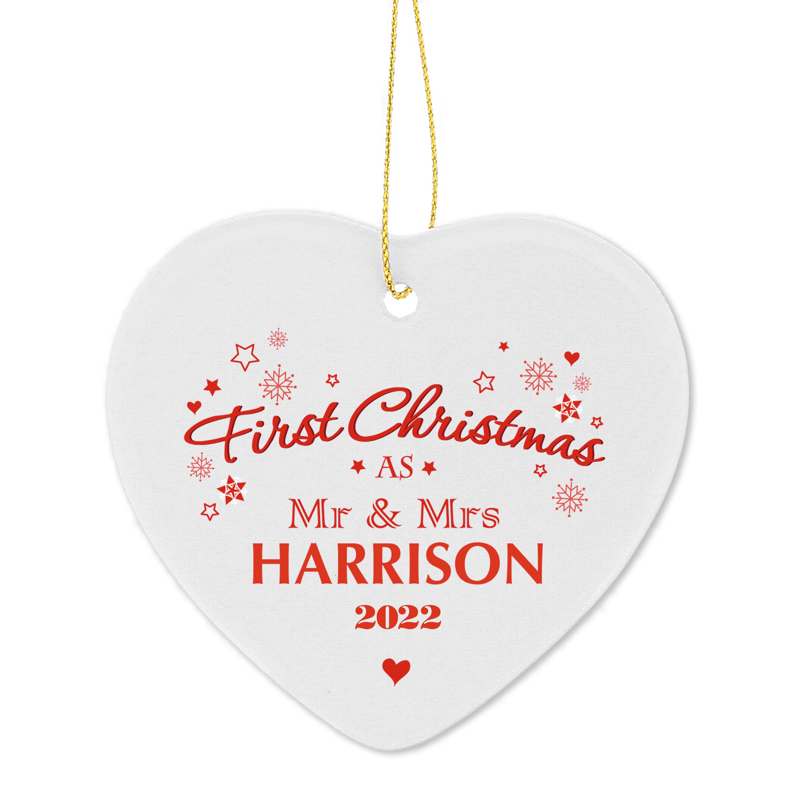 Personalised 'Our First Christmas' Ceramic Heart Decoration