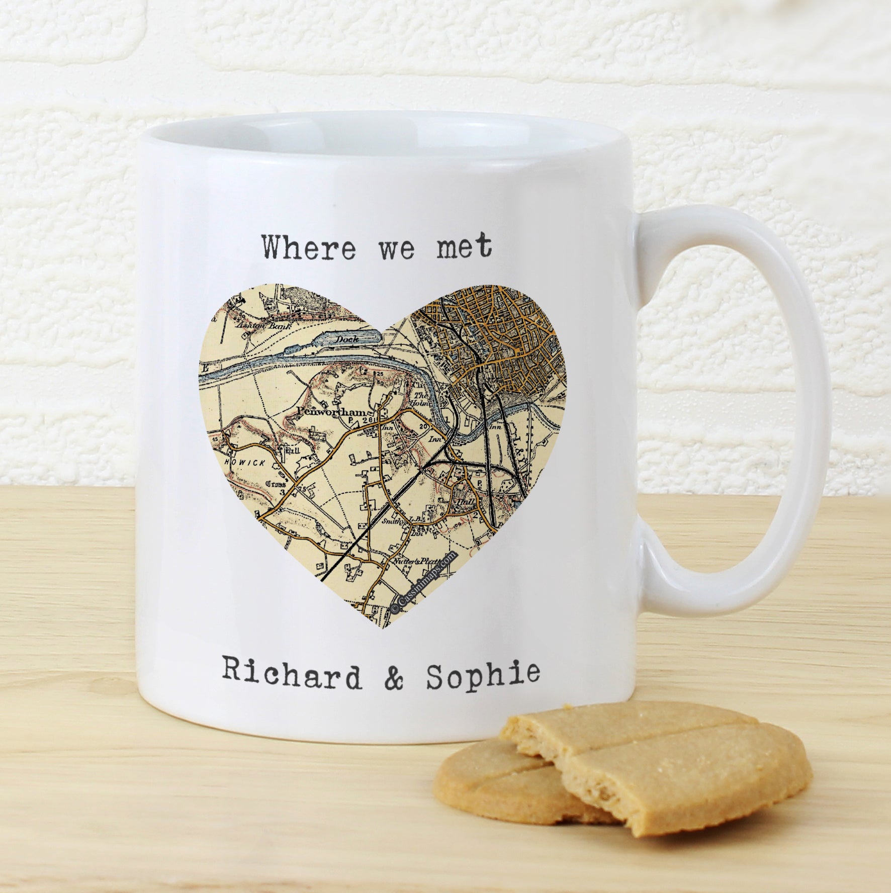 Personalised 1896 - 1904 Revised New Map Heart Mug