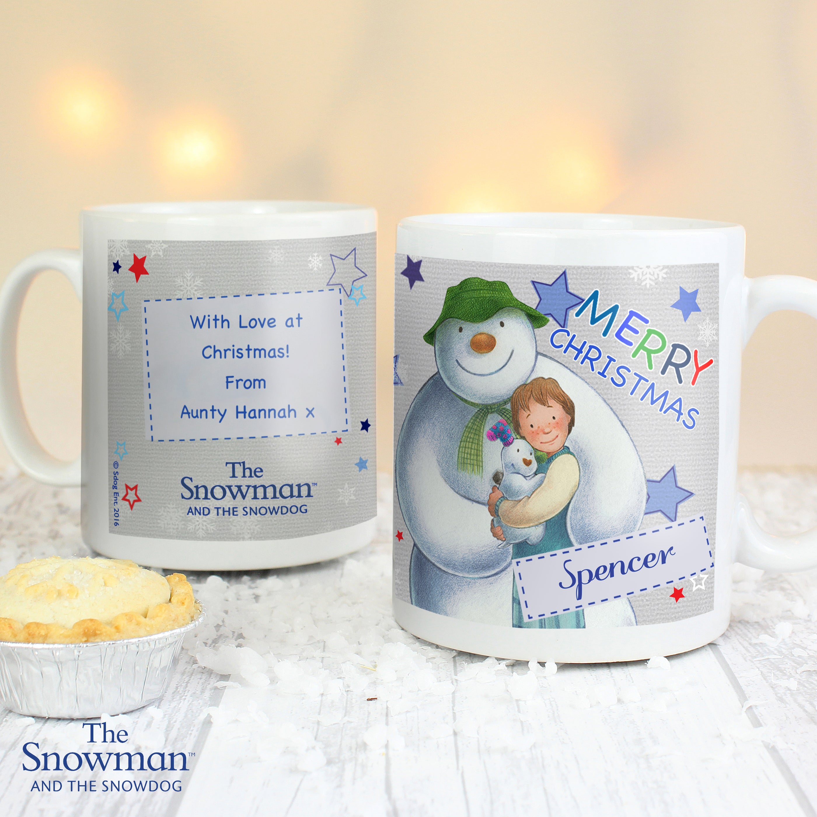 Personalised The Snowman and the Snowdog Blue Mug