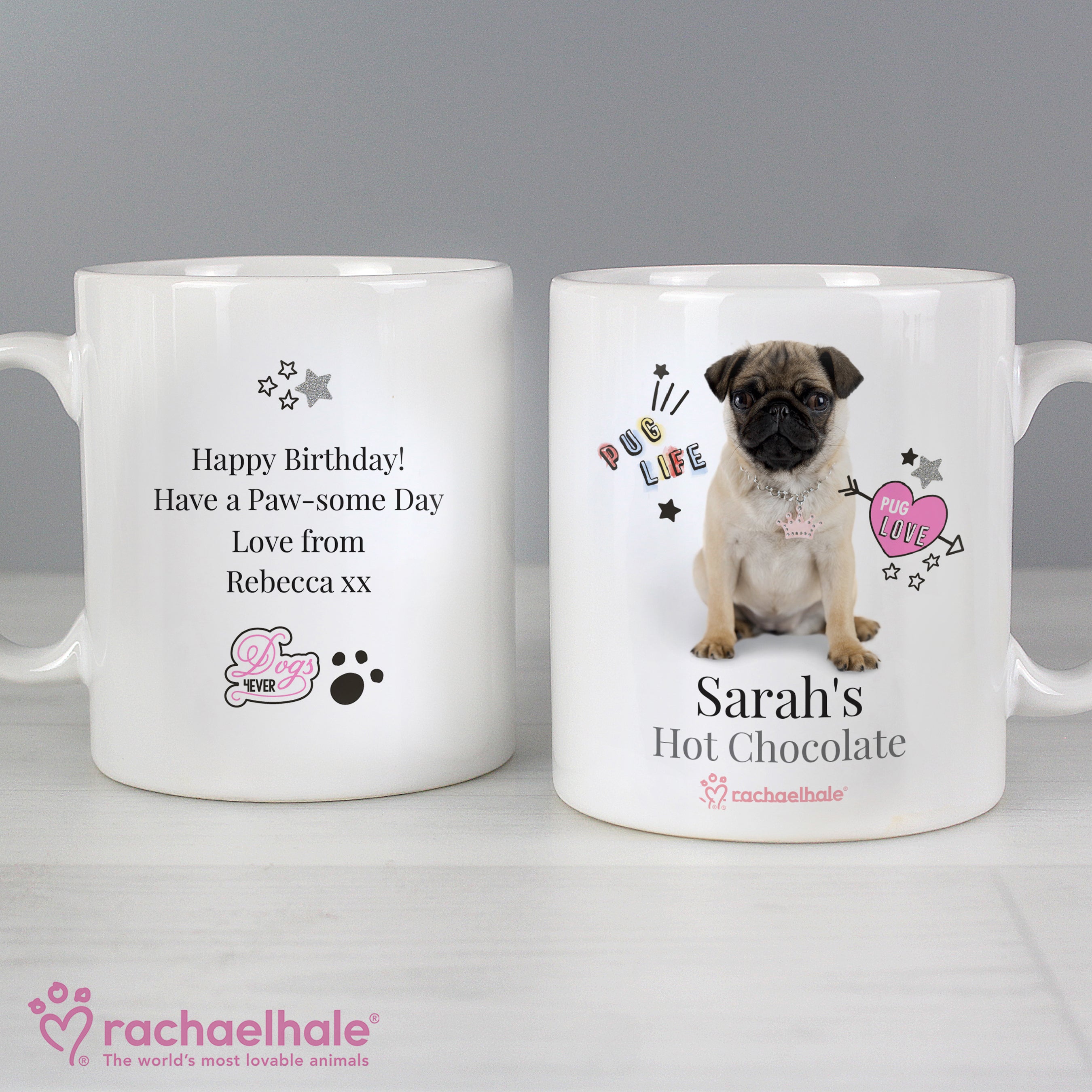 Personalised Rachael Hale Doodle Pug Mug