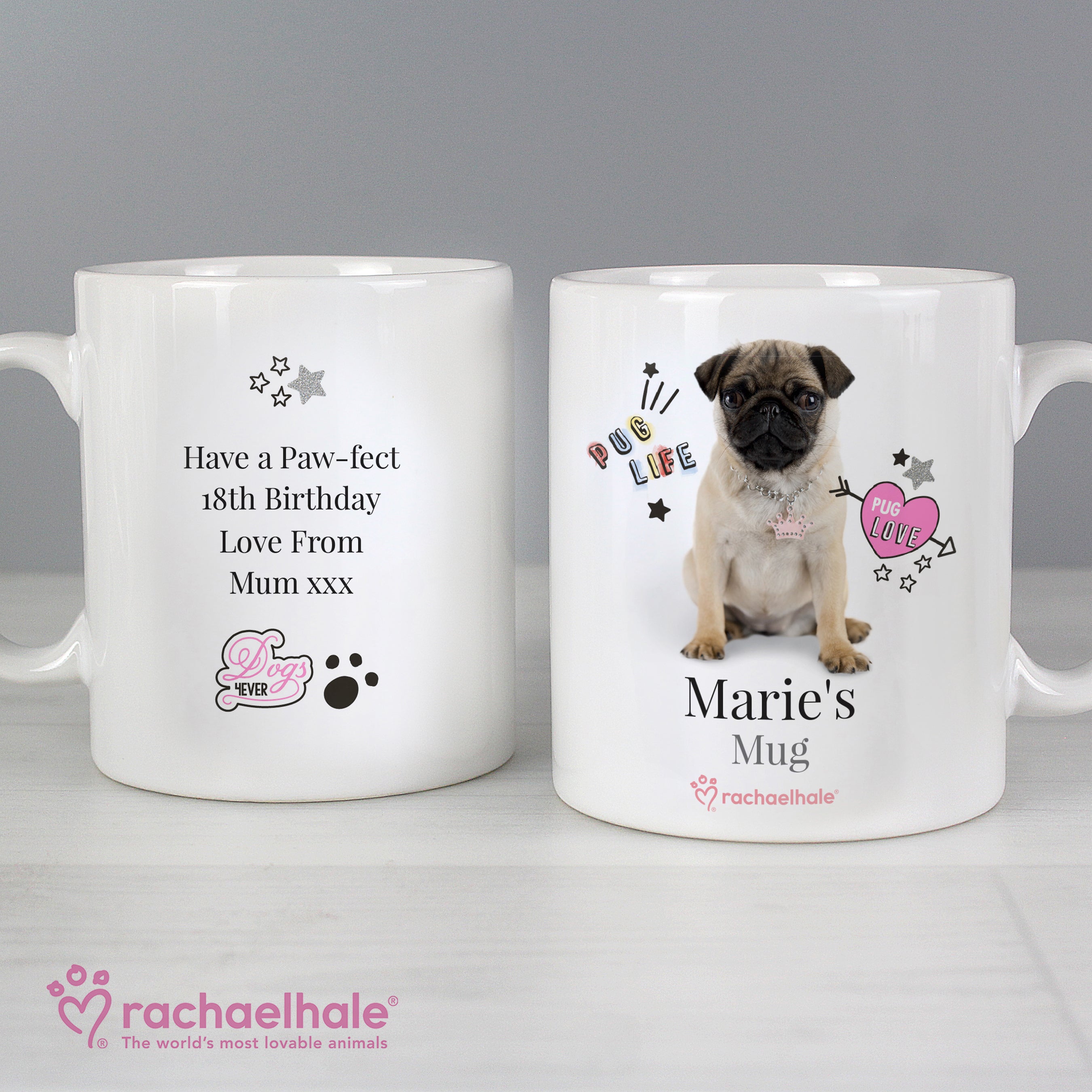 Personalised Rachael Hale Doodle Pug Mug