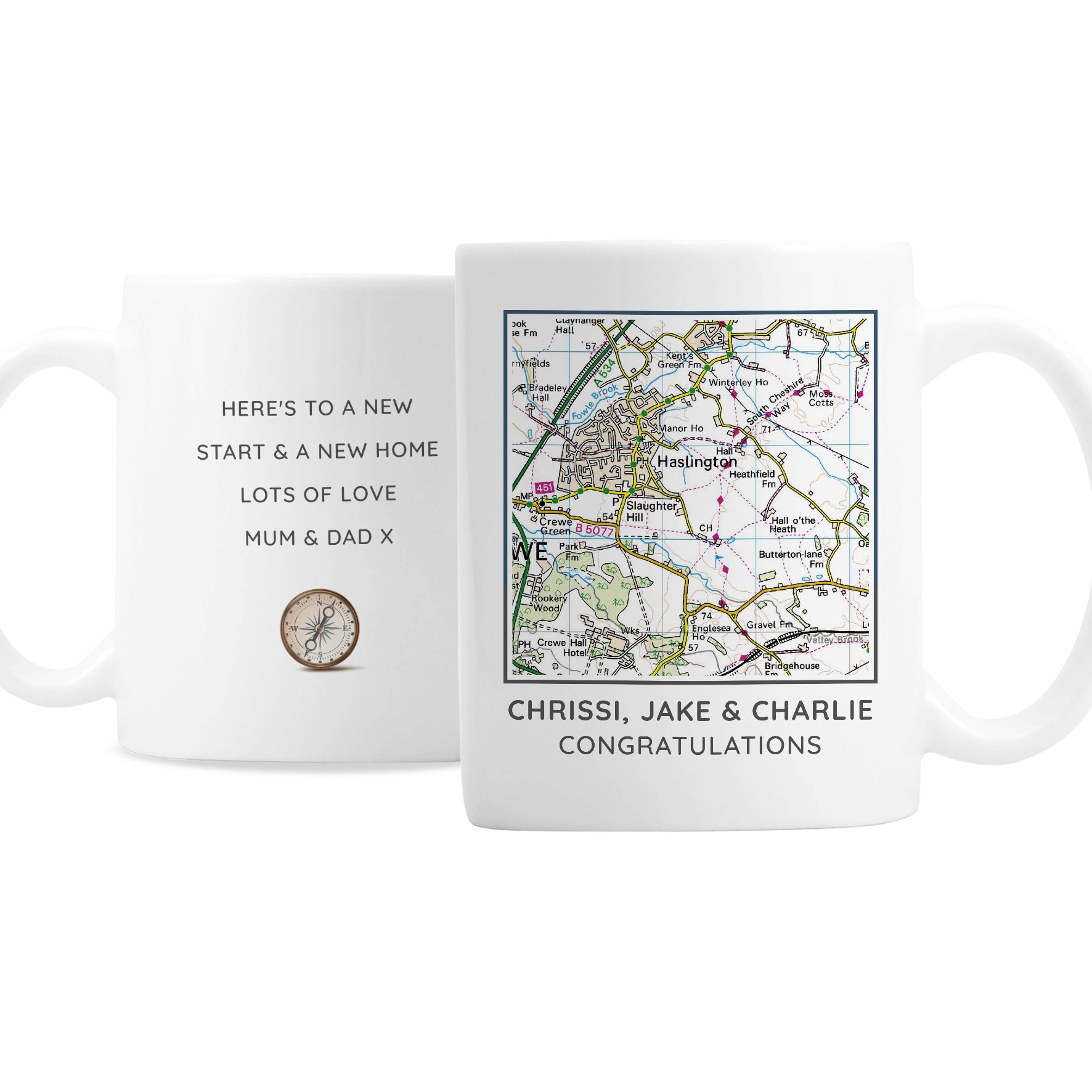 Personalised Present Day Map Compass Mug