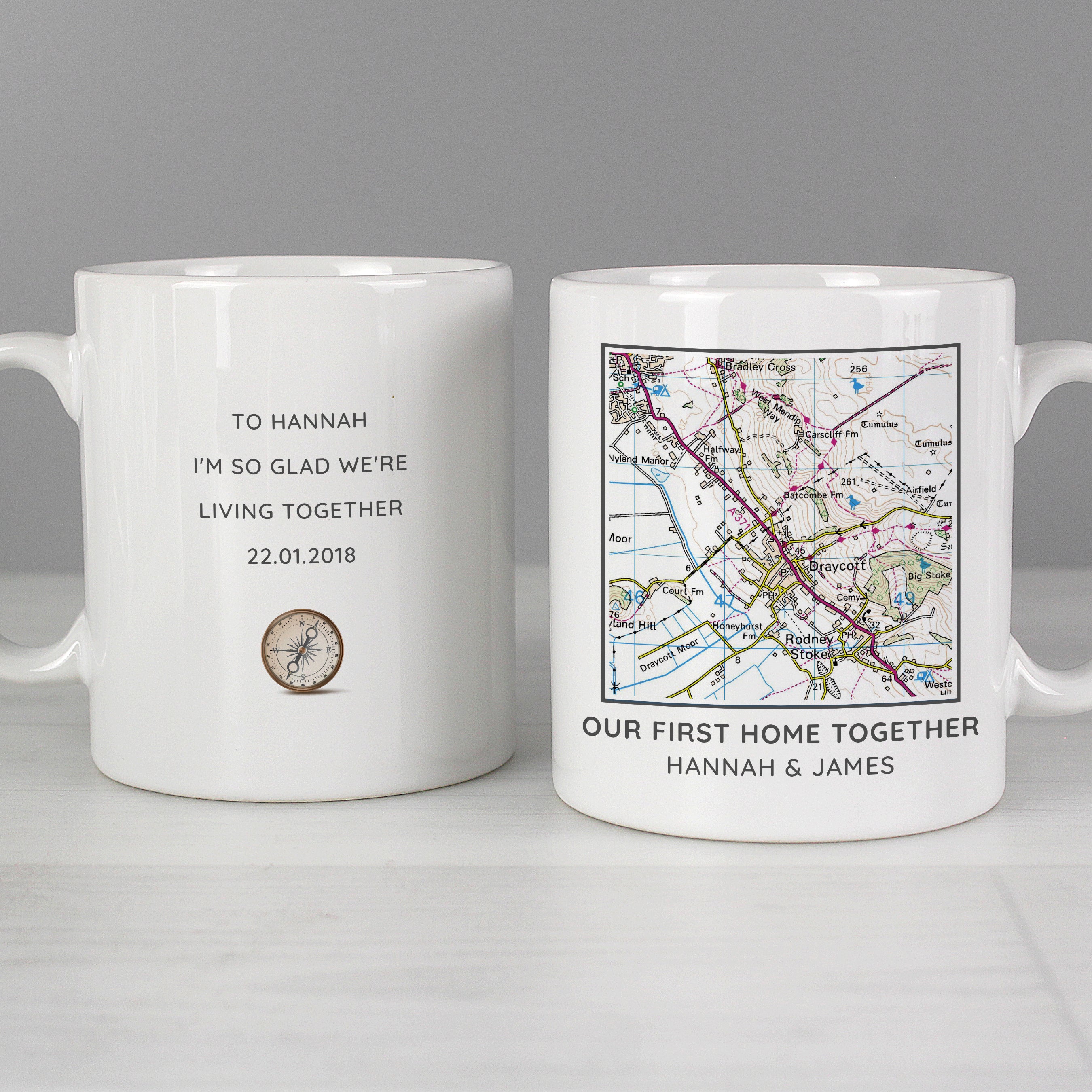 Personalised Present Day Map Compass Mug