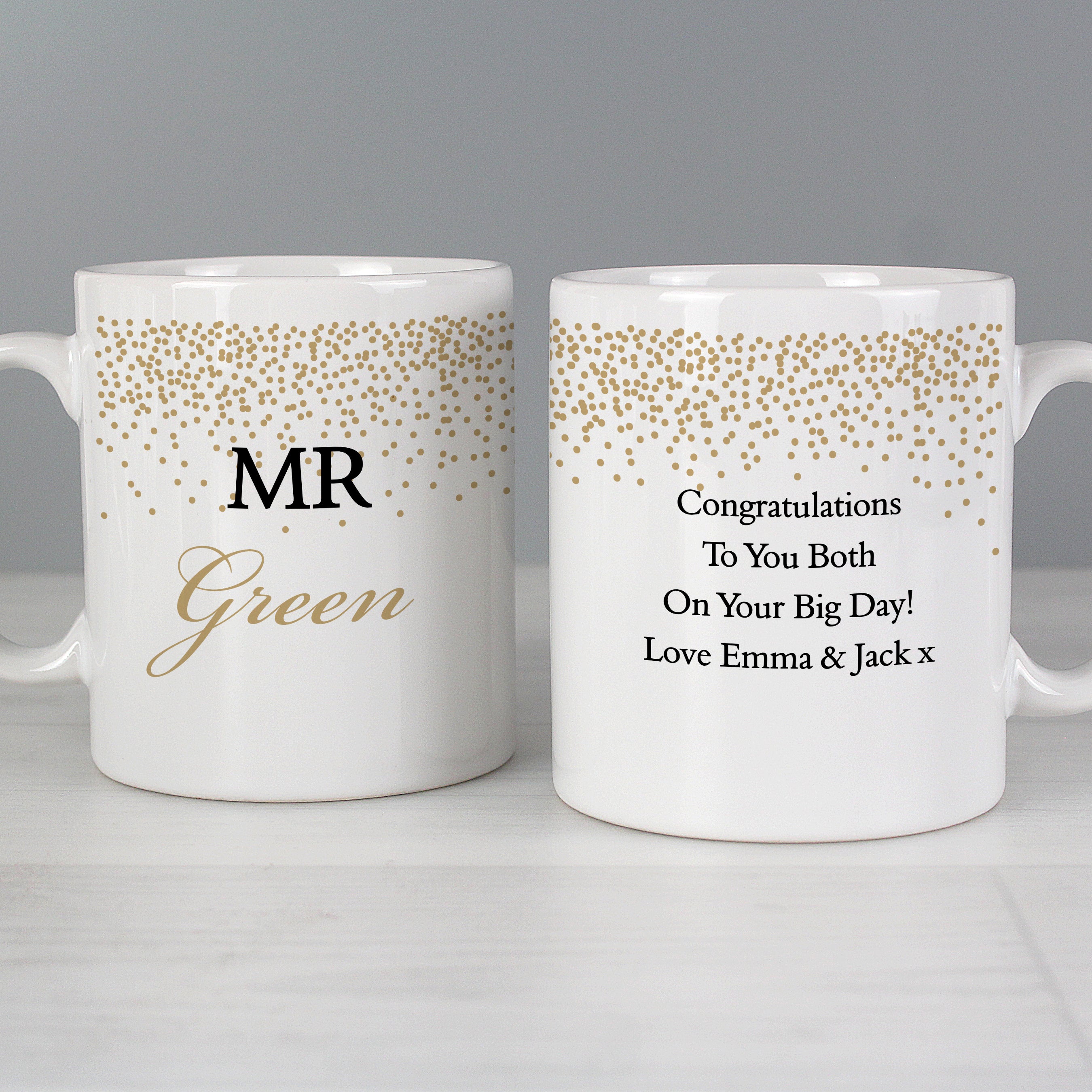 Personalised Gold Confetti Wedding Mug Set