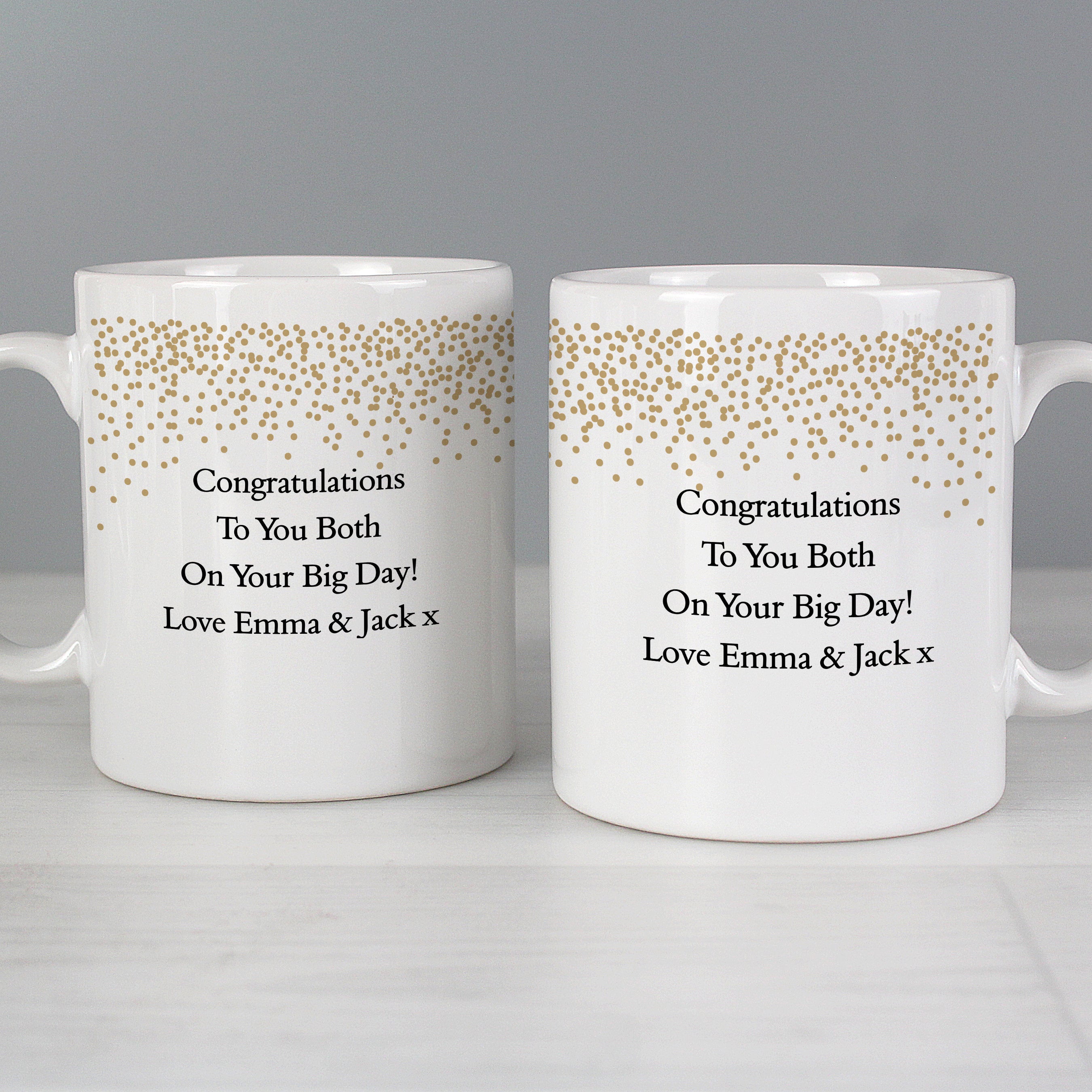 Personalised Gold Confetti Wedding Mug Set