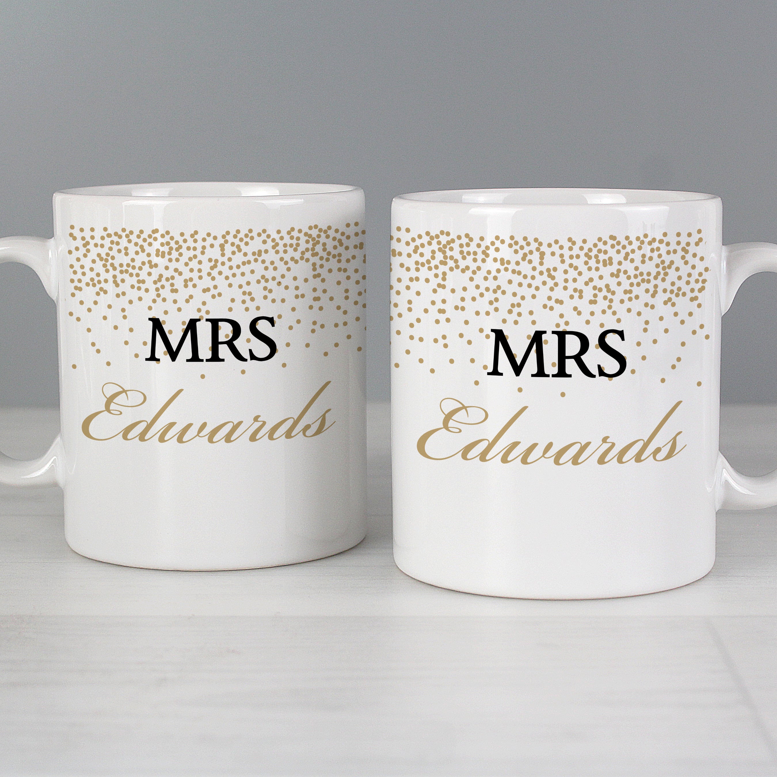 Personalised Gold Confetti Wedding Mug Set