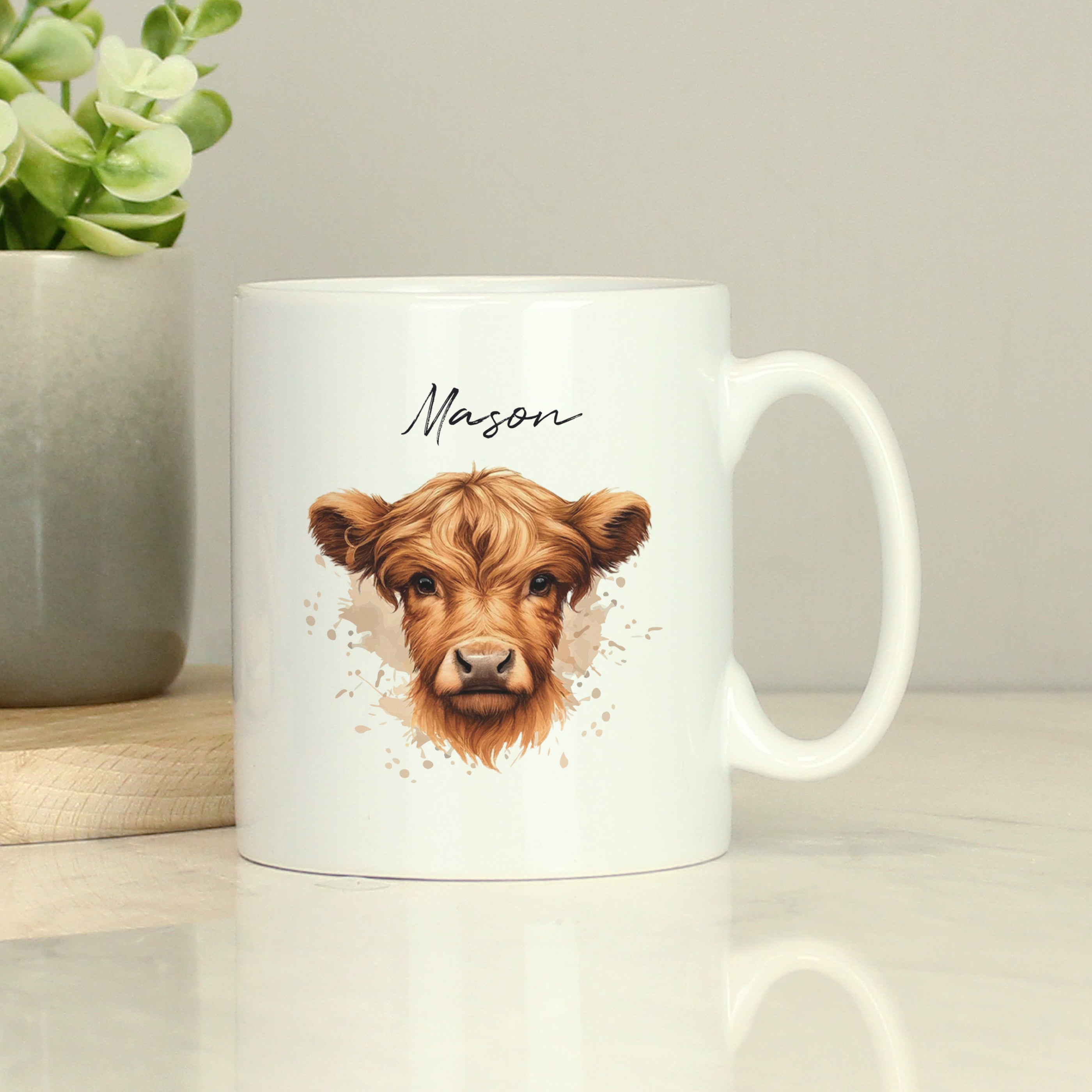 Personalised Highland Cow Mug - Boy