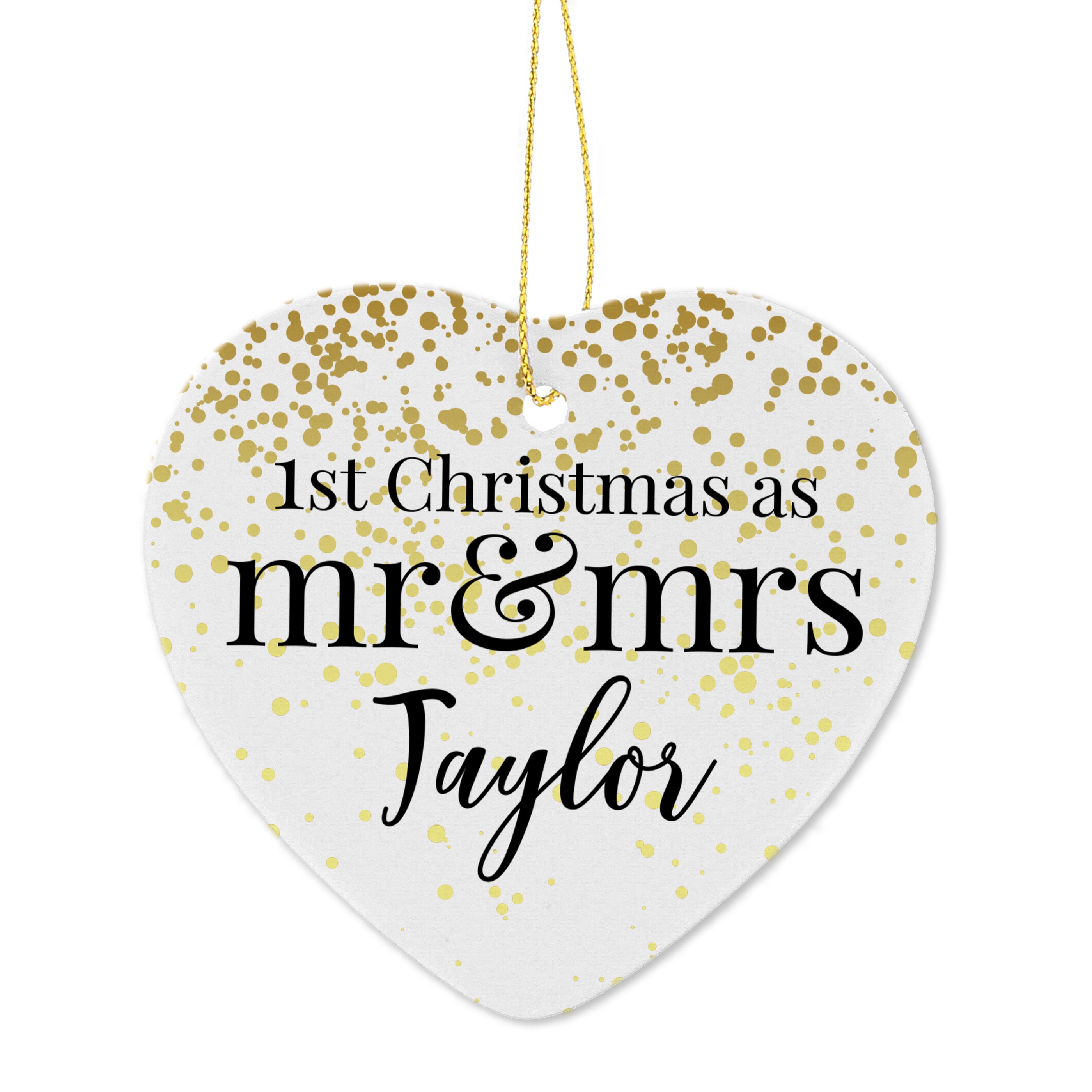 Personalised Mr and Mrs 1st Christmas Ceramic Heart Decoration