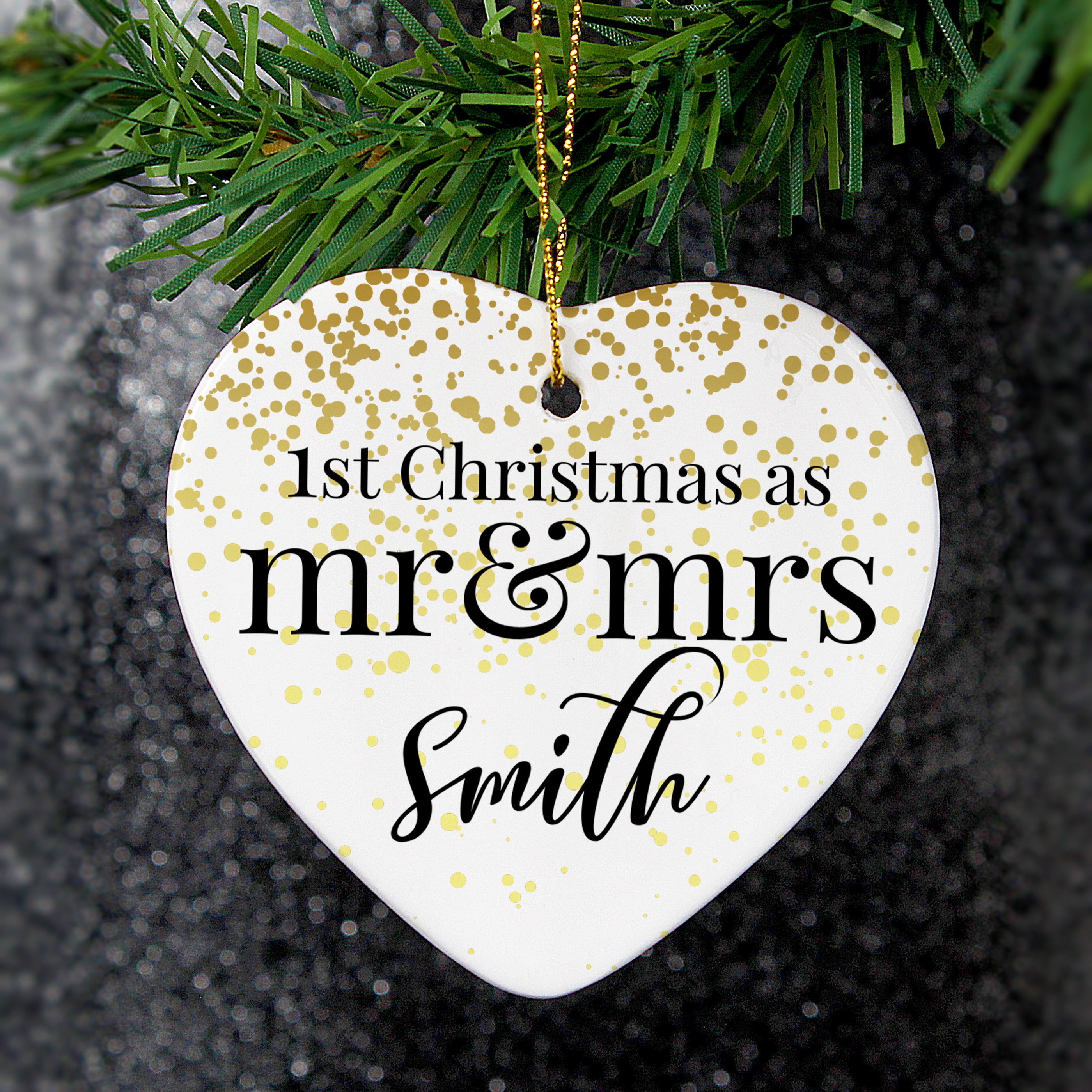 Personalised Mr and Mrs 1st Christmas Ceramic Heart Decoration