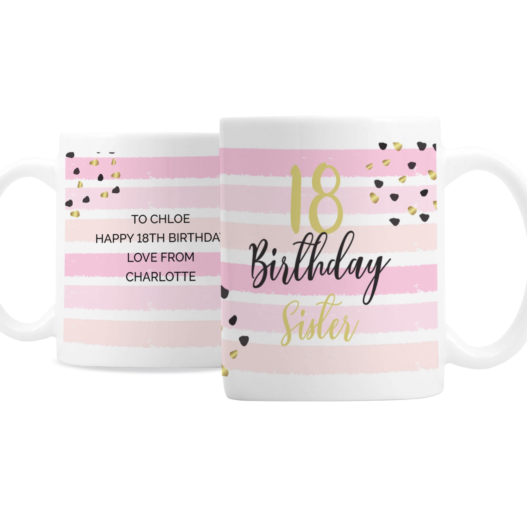 Personalised Birthday Gold and Pink Stripe Mug