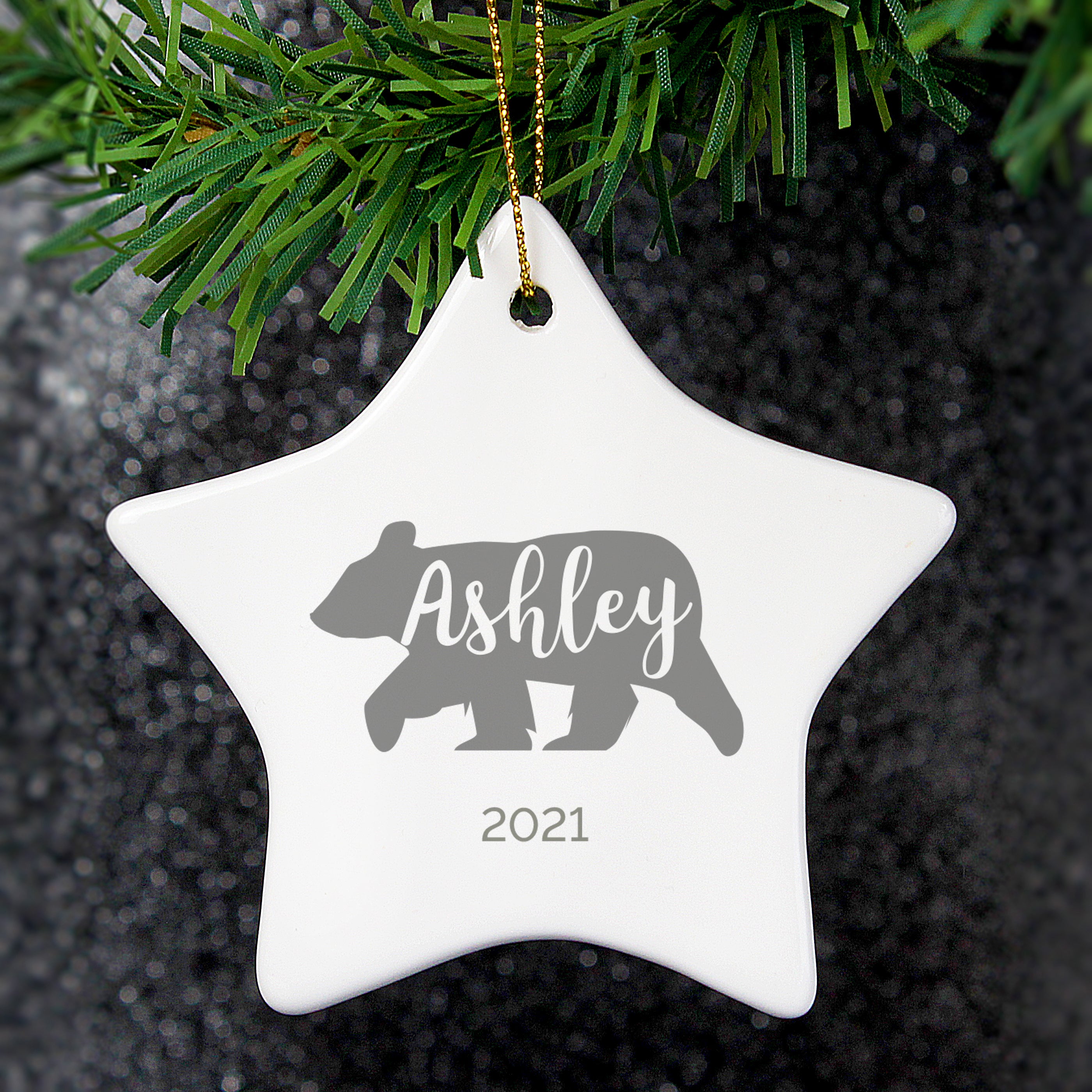 Personalised Polar Bear Ceramic Star Decoration