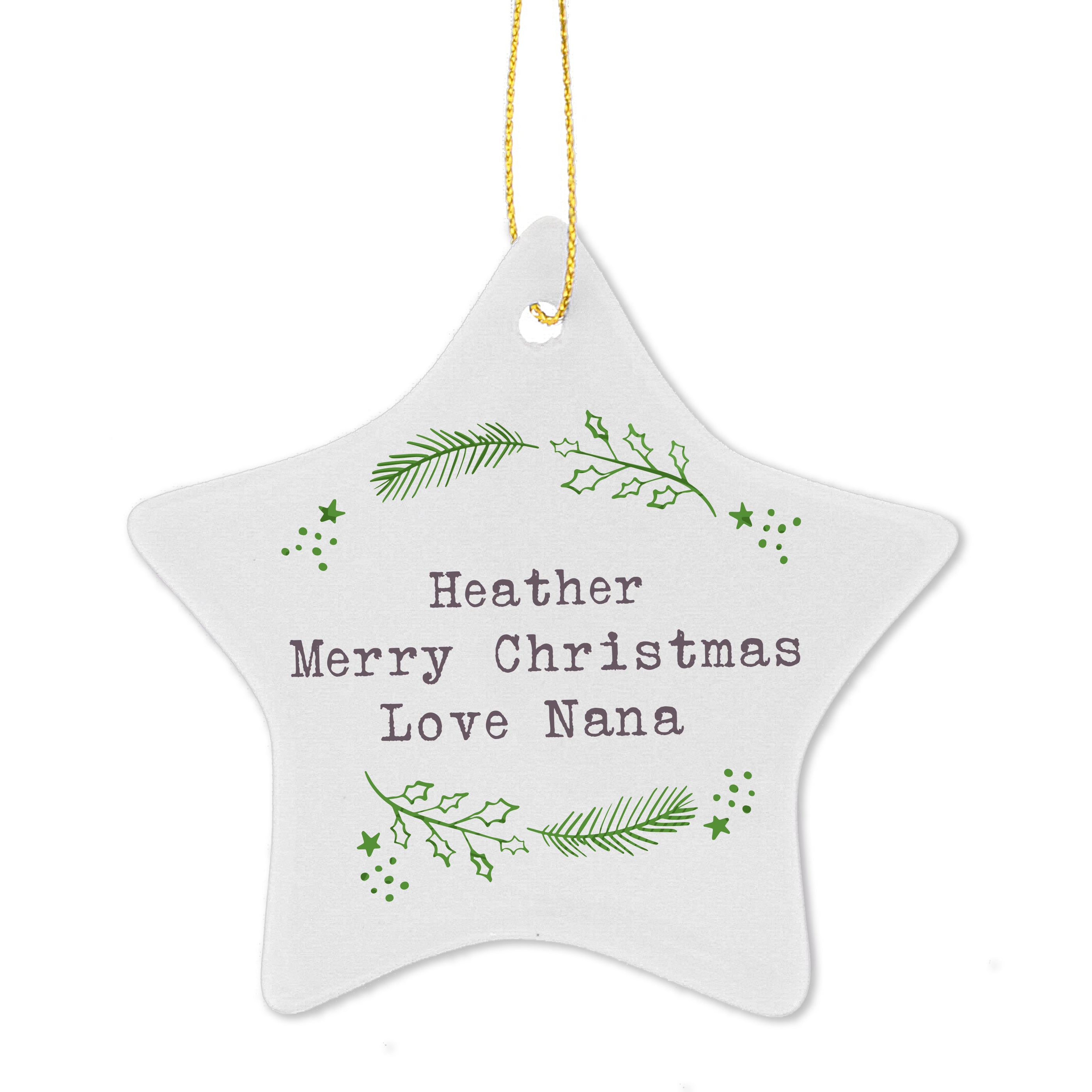 Personalised Christmas Holly Ceramic Star Decoration