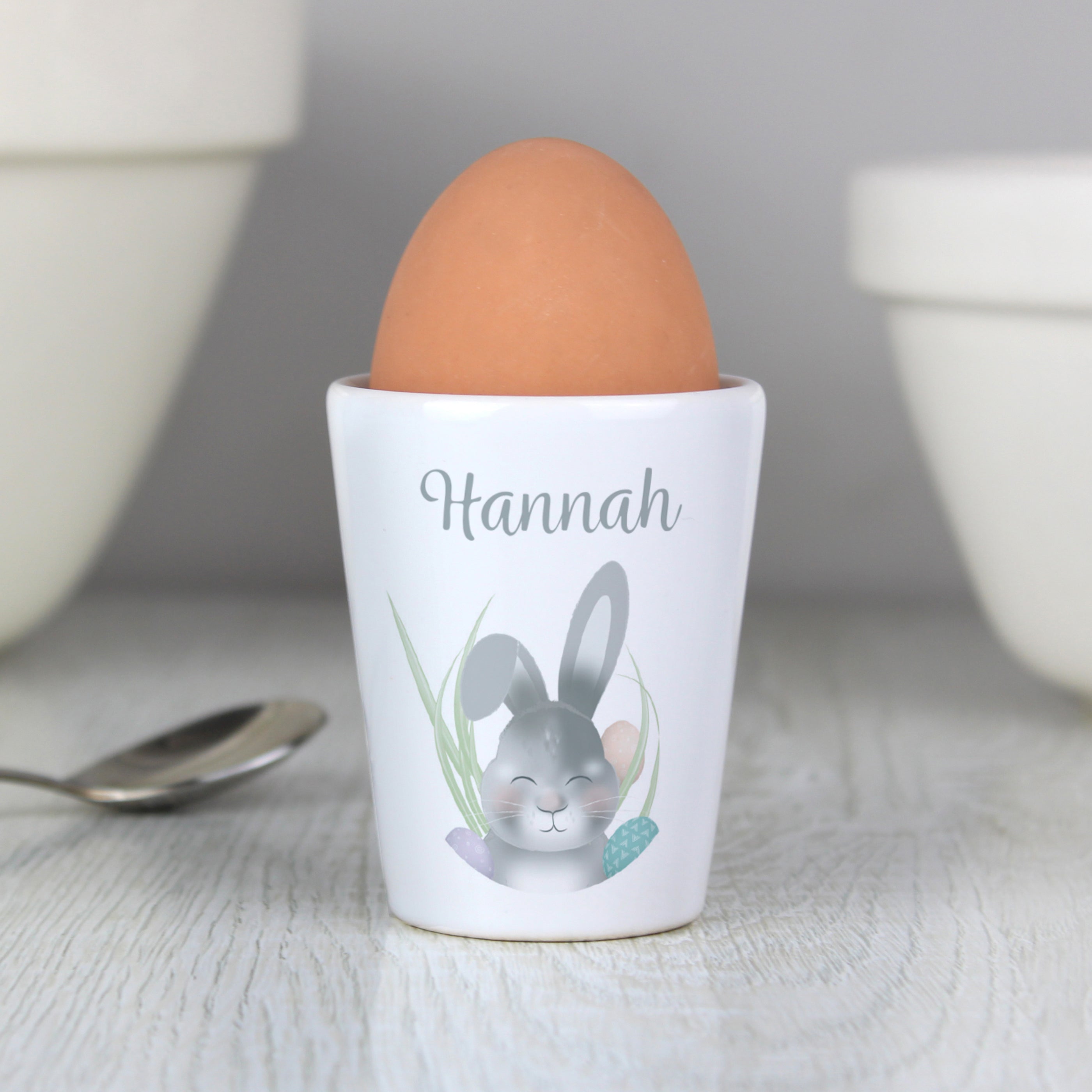 Personalised Grey Easter Bunny Egg Cup