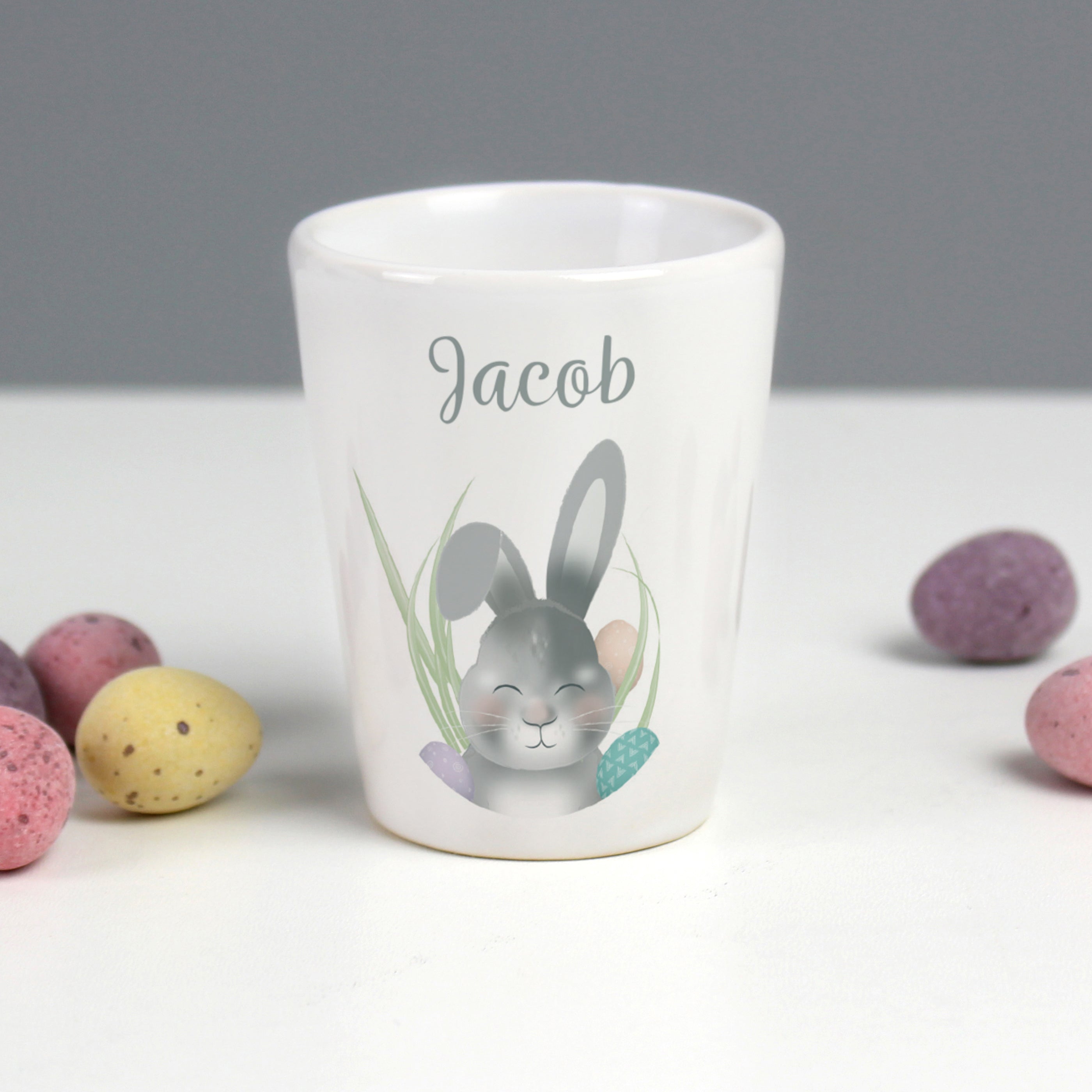 Personalised Grey Easter Bunny Egg Cup