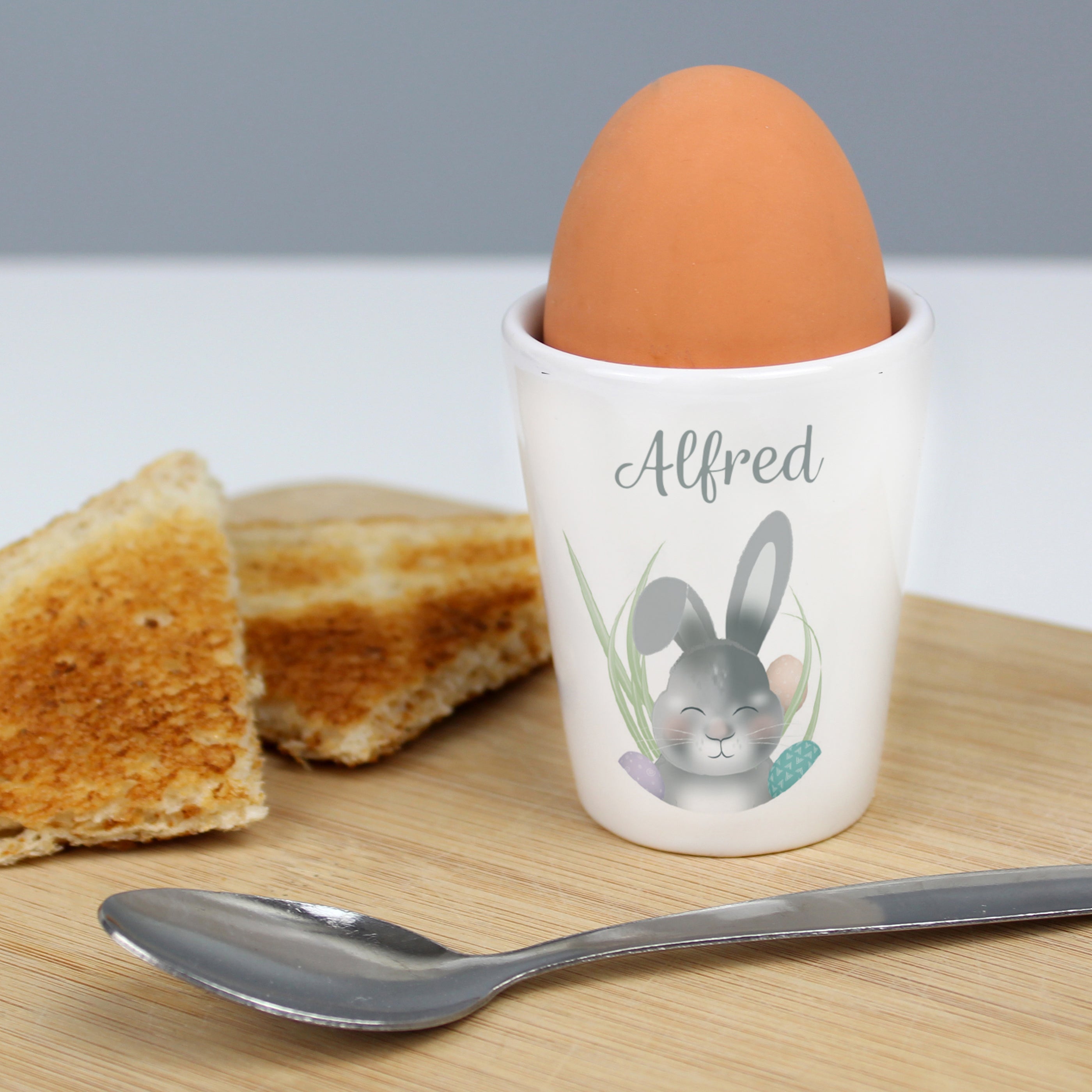 Personalised Grey Easter Bunny Egg Cup