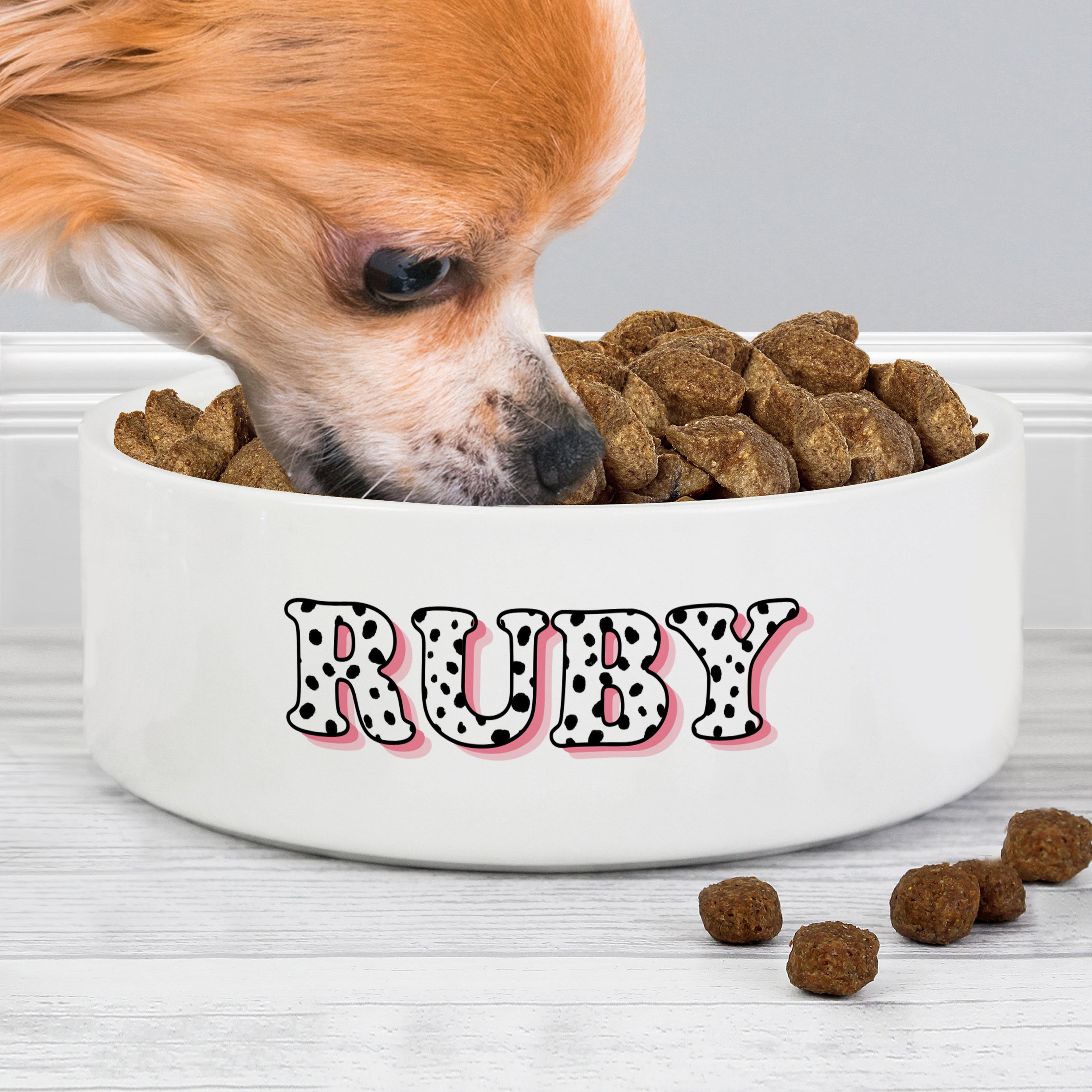 Personalised Pink Spots Name 14cm Medium Pet Bowl