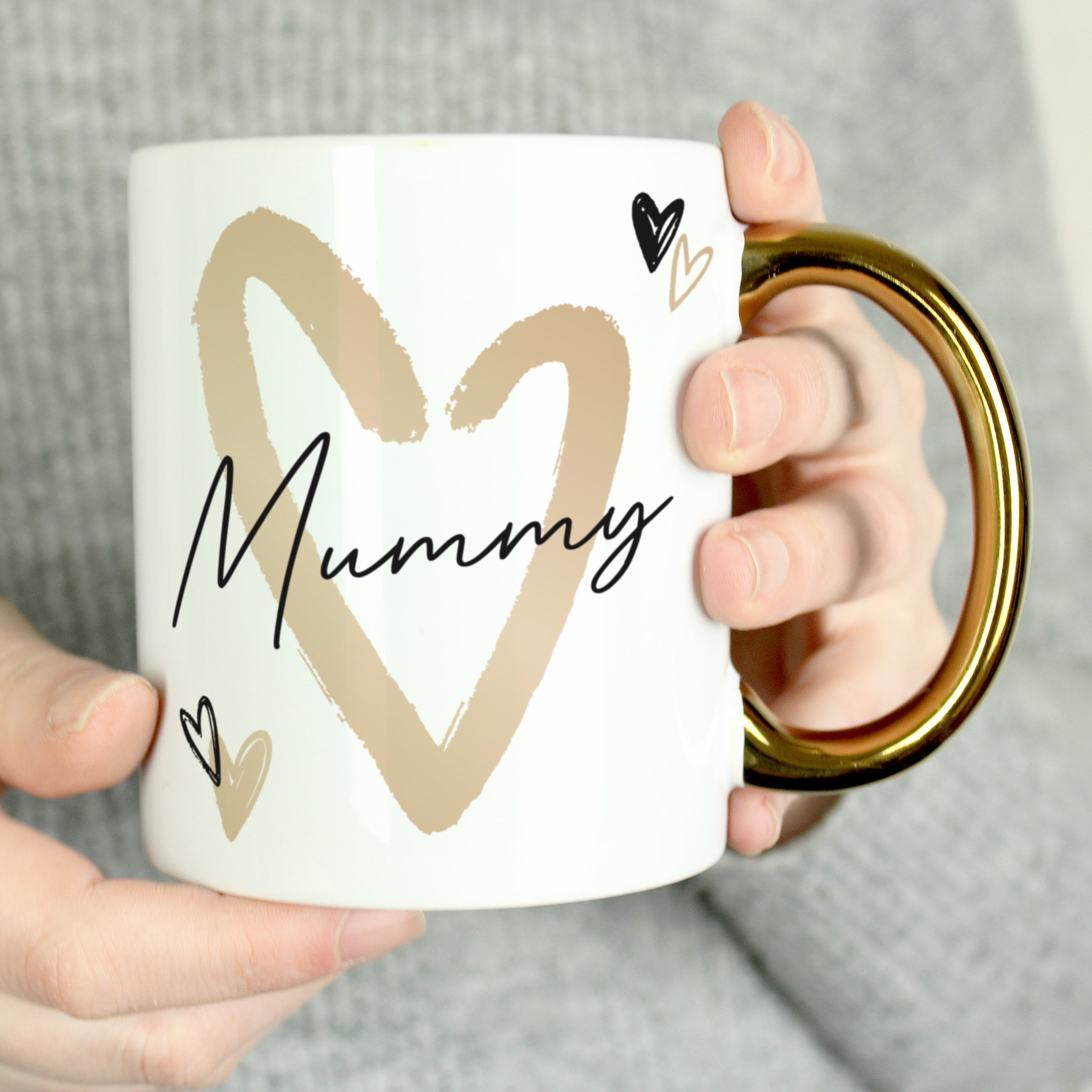 Personalised Hearts Gold Handled Mug