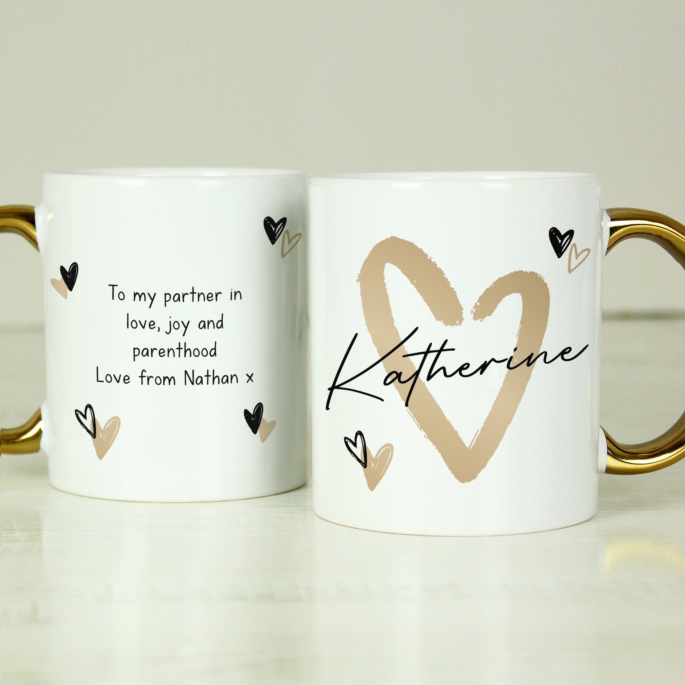 Personalised Hearts Gold Handled Mug