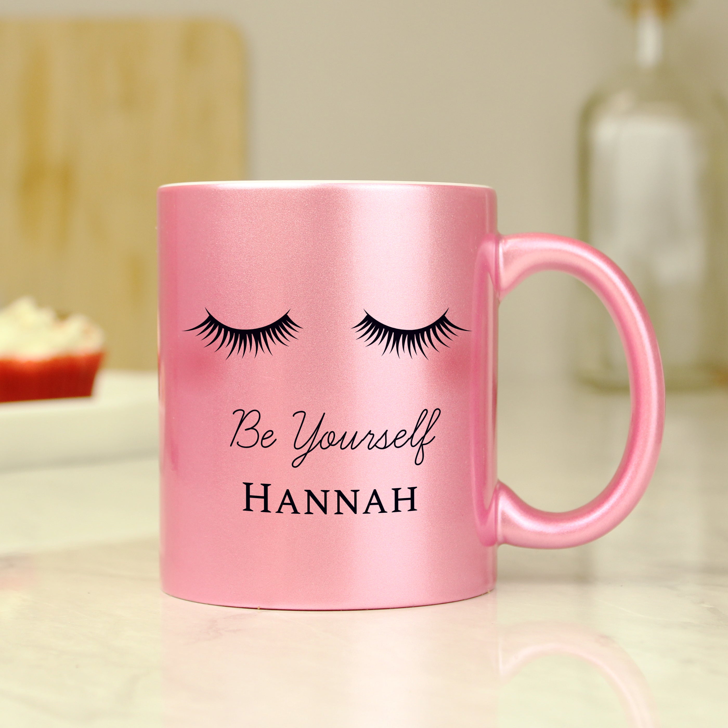 Personalised Eyelashes Pink Glitter Mug