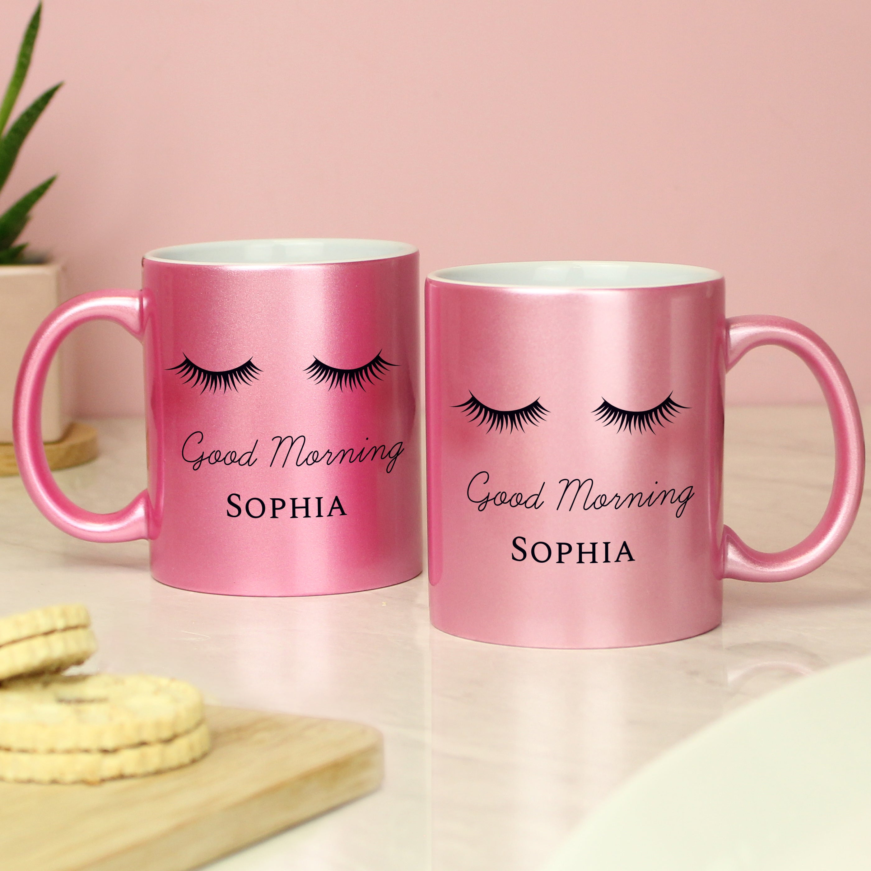 Personalised Eyelashes Pink Glitter Mug