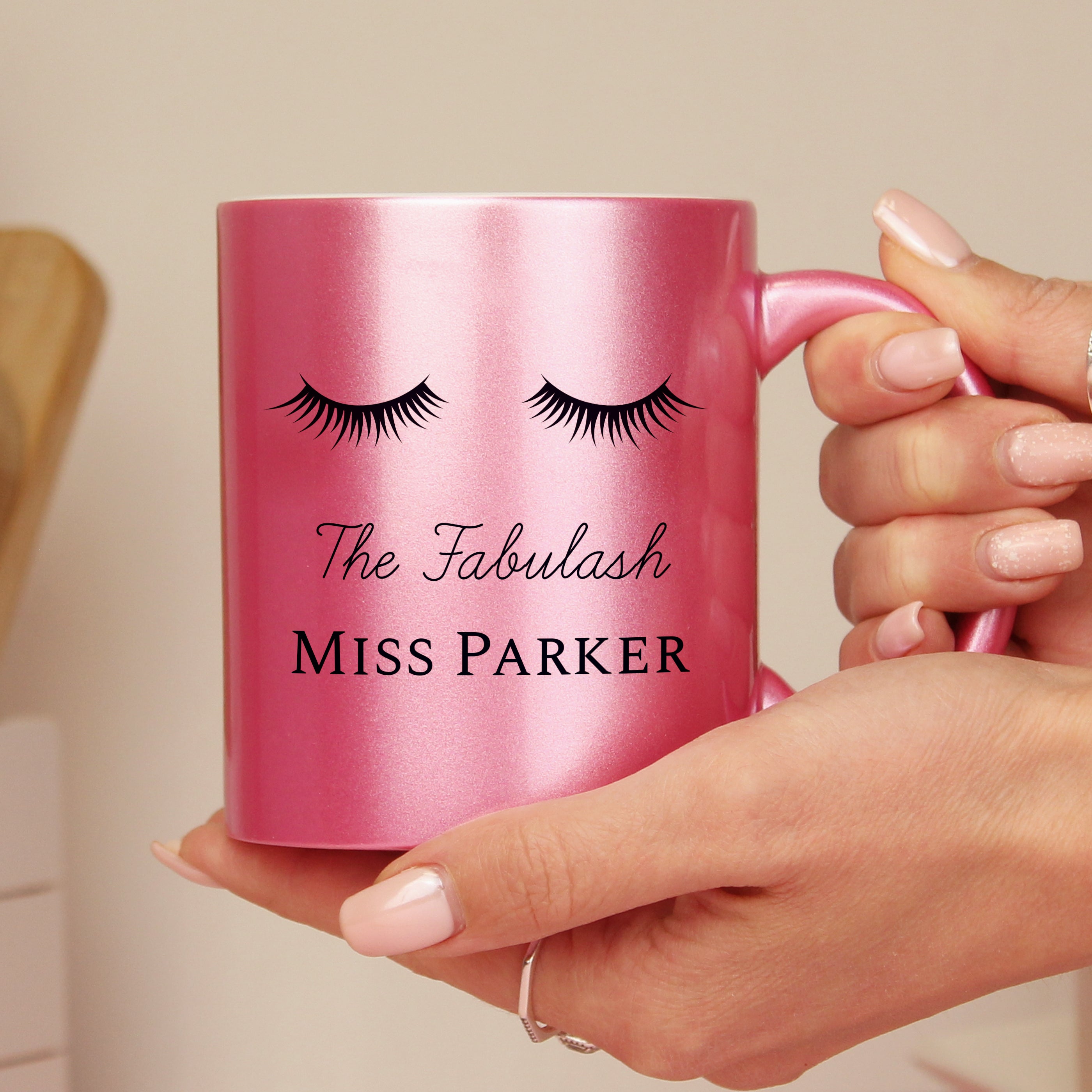 Personalised Eyelashes Pink Glitter Mug